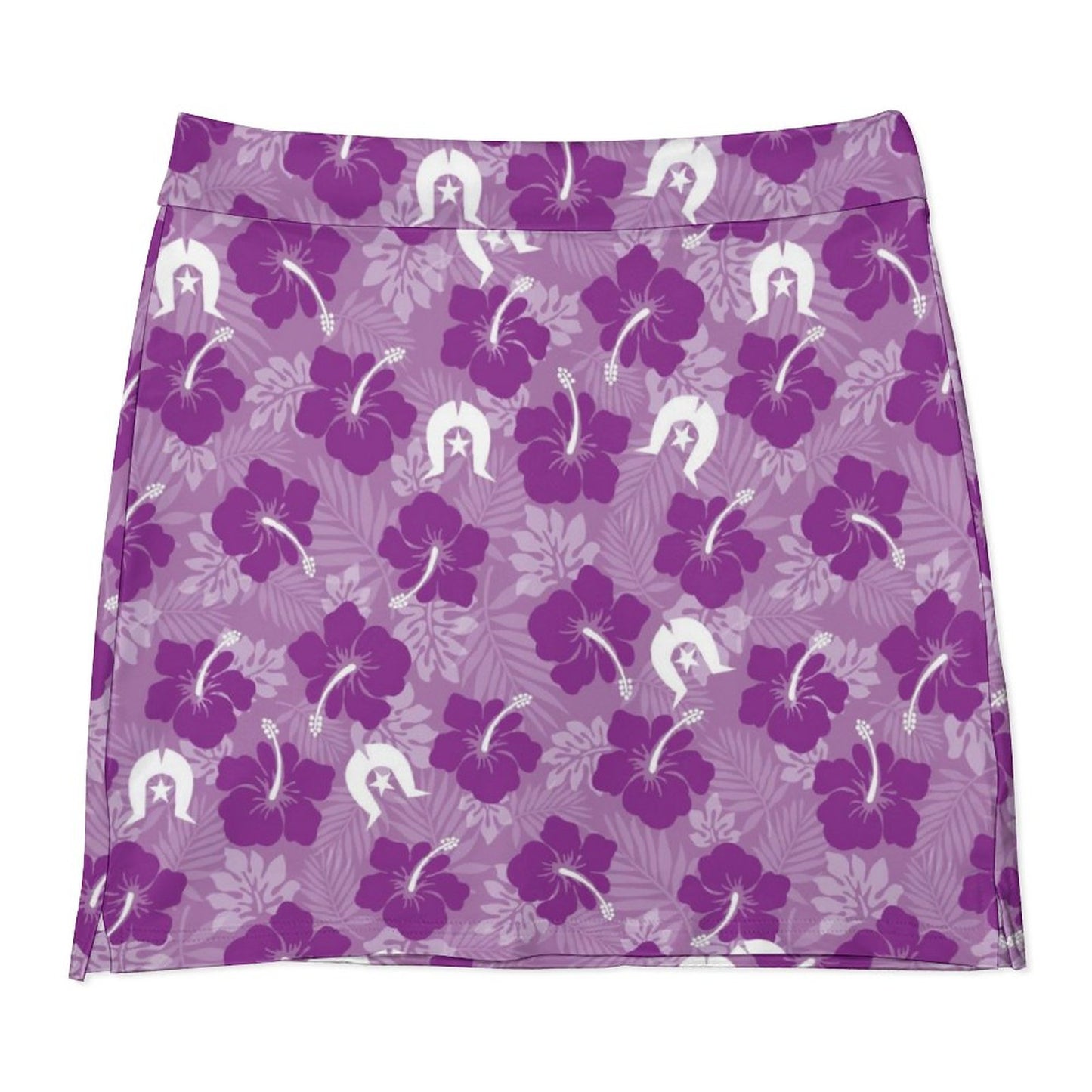 Hibiscus flowers with Dhari (Royal purple) on Anti-peep Skort with Pocket AMQ