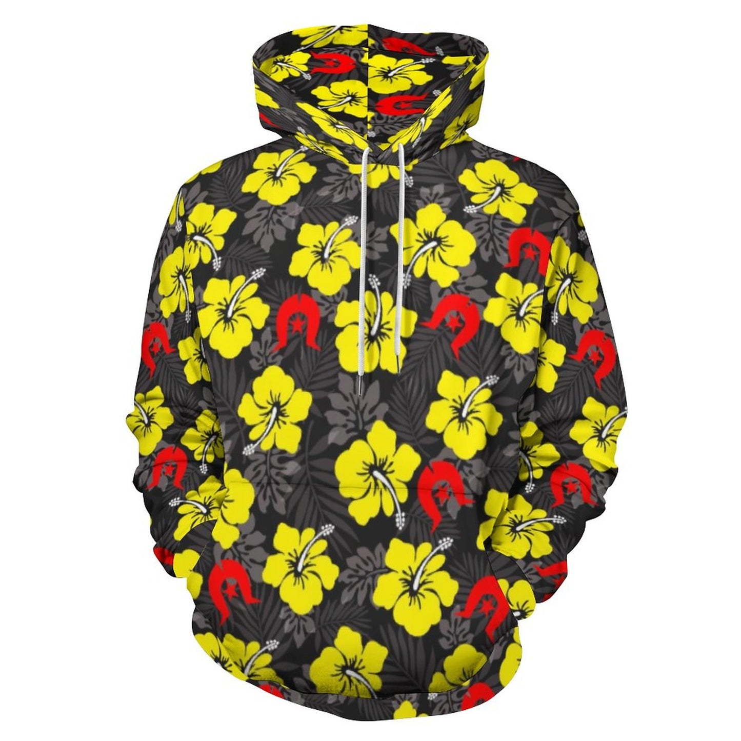 Royal yellow Hibiscus with Red Dhari on Men's Cool Hoodie with Double-layer Cap 2