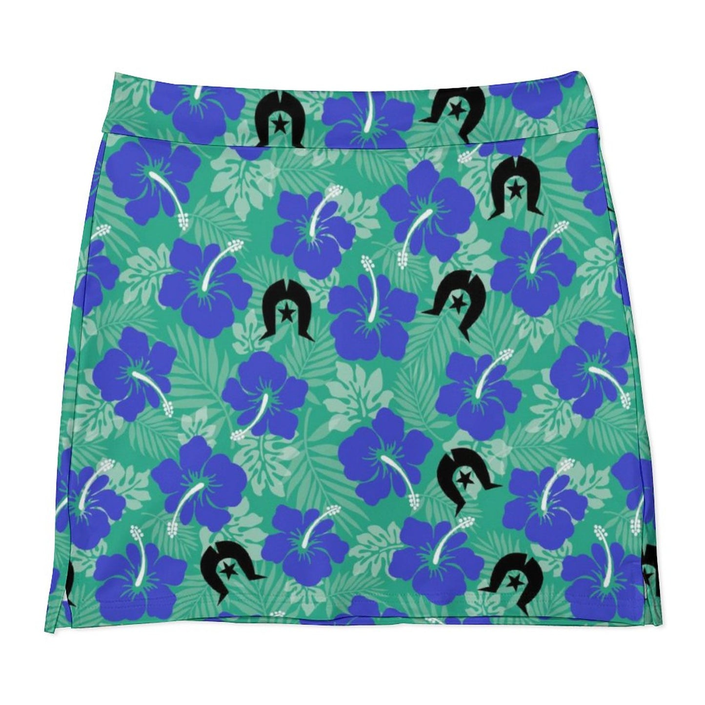 Royal Blue Hibiscus flowers with Black Dhari on Anti-peep Skort with Pocket AMQ