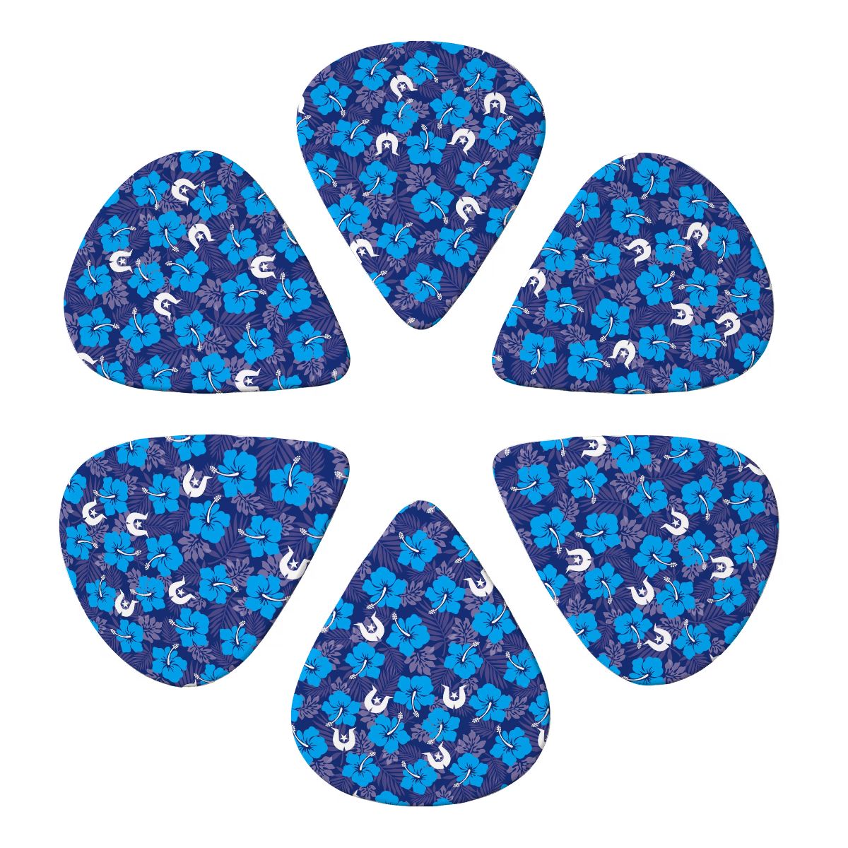 Hibiscus flowers with Dhari (Royal blue) on Guitar Picks 6 pcs