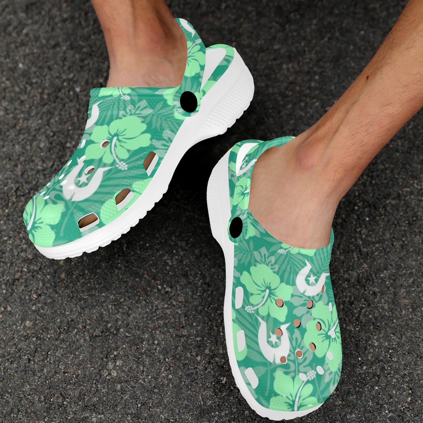 Hibiscus flowers with Dhari (Royal mint) on Adults Clogs
