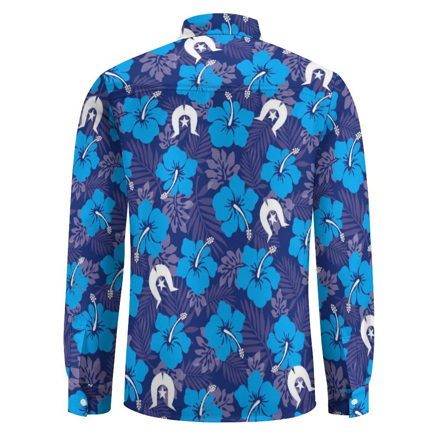 Hibiscus flowers with White Dhari (Royal blue) on Men's Long Sleeve Shirt