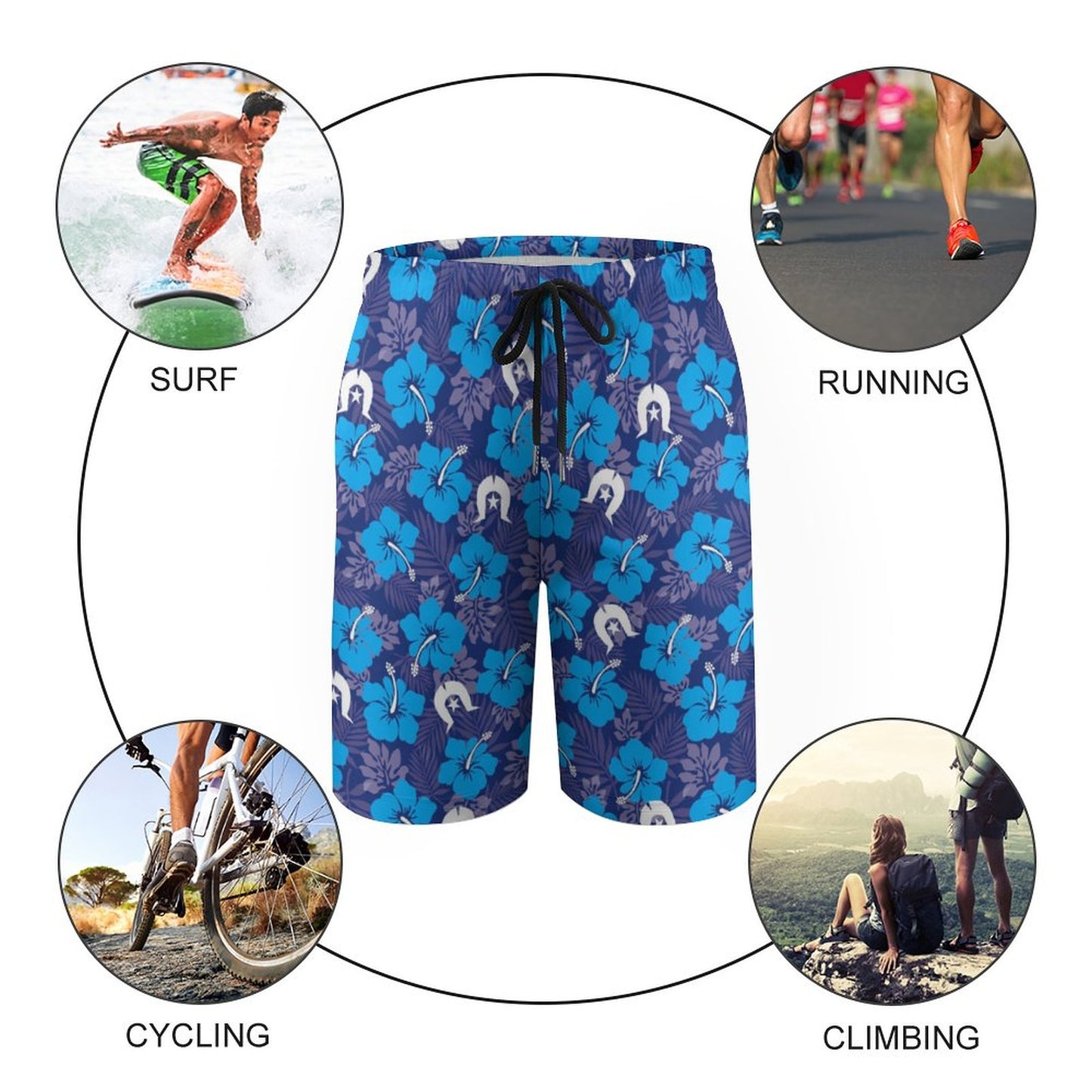 Hibiscus flowers with White Dhari (Royal blue) on Kid's Beach Pants