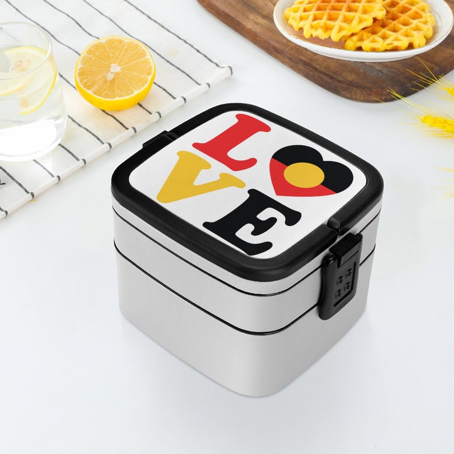 Aboriginal flag with LOVE on 2-Tier Stackable Bento Lunch Box