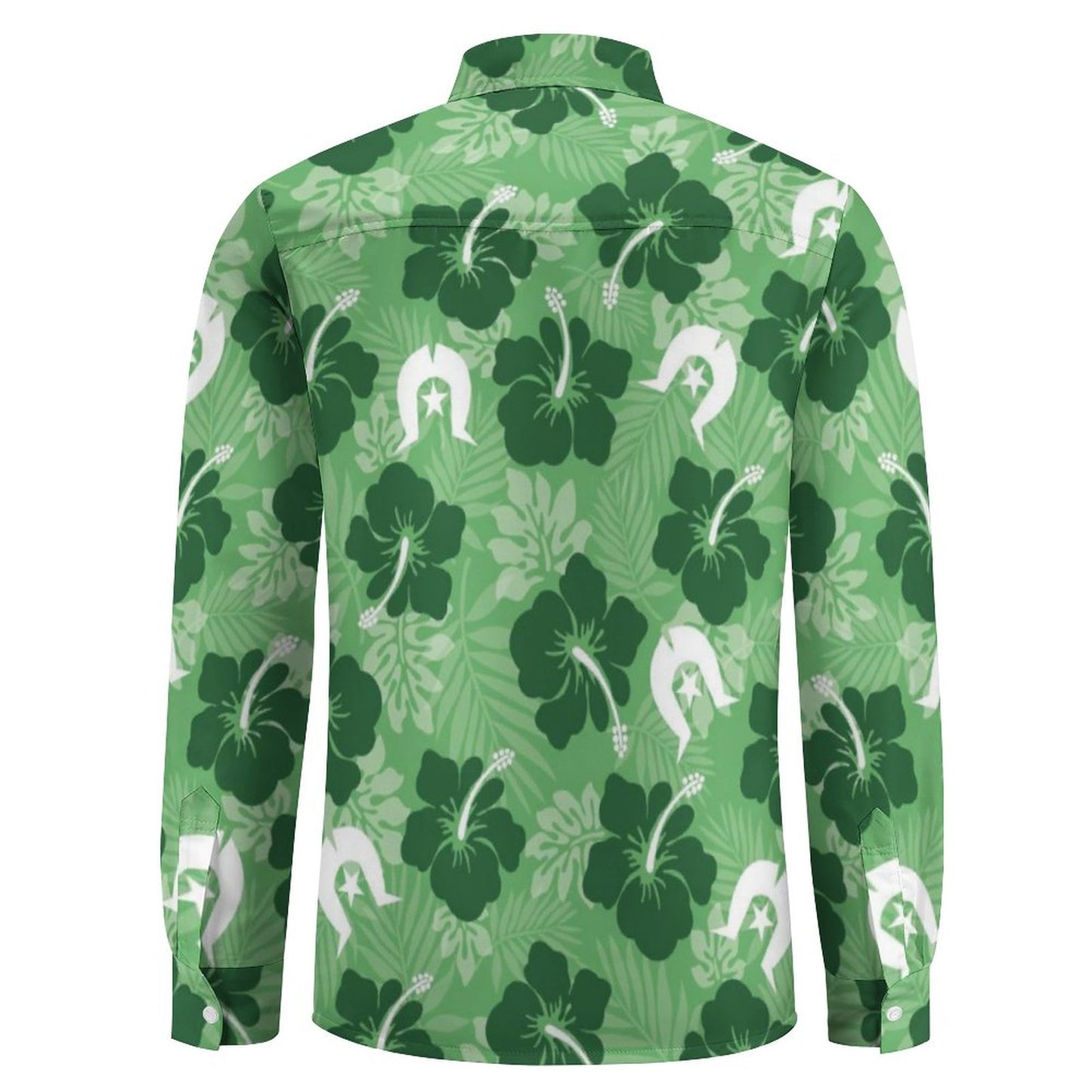 Hibiscus flowers with Dhari (Sea Grass Green) on Men's Long Sleeve Shirt
