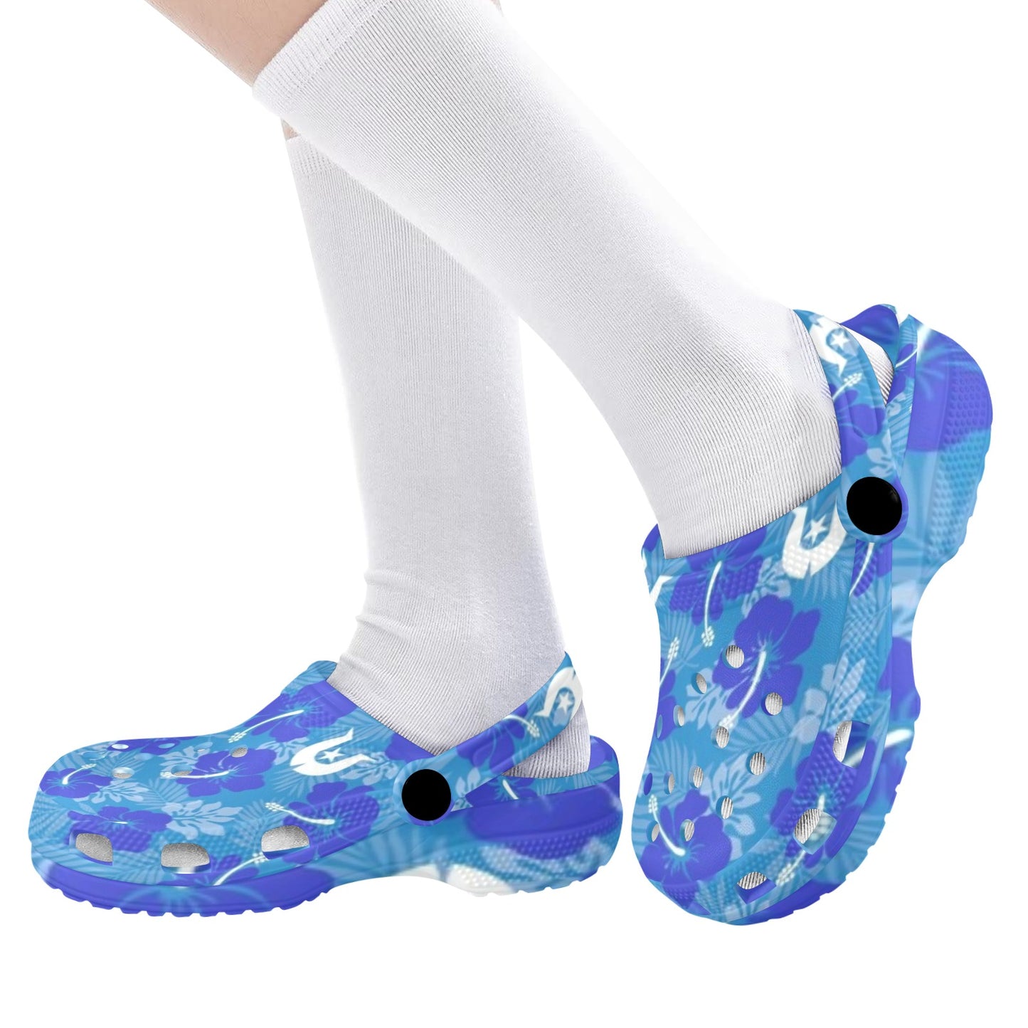 Hibiscus flowers with Dhari (Royal blue) on Kids Clogs
