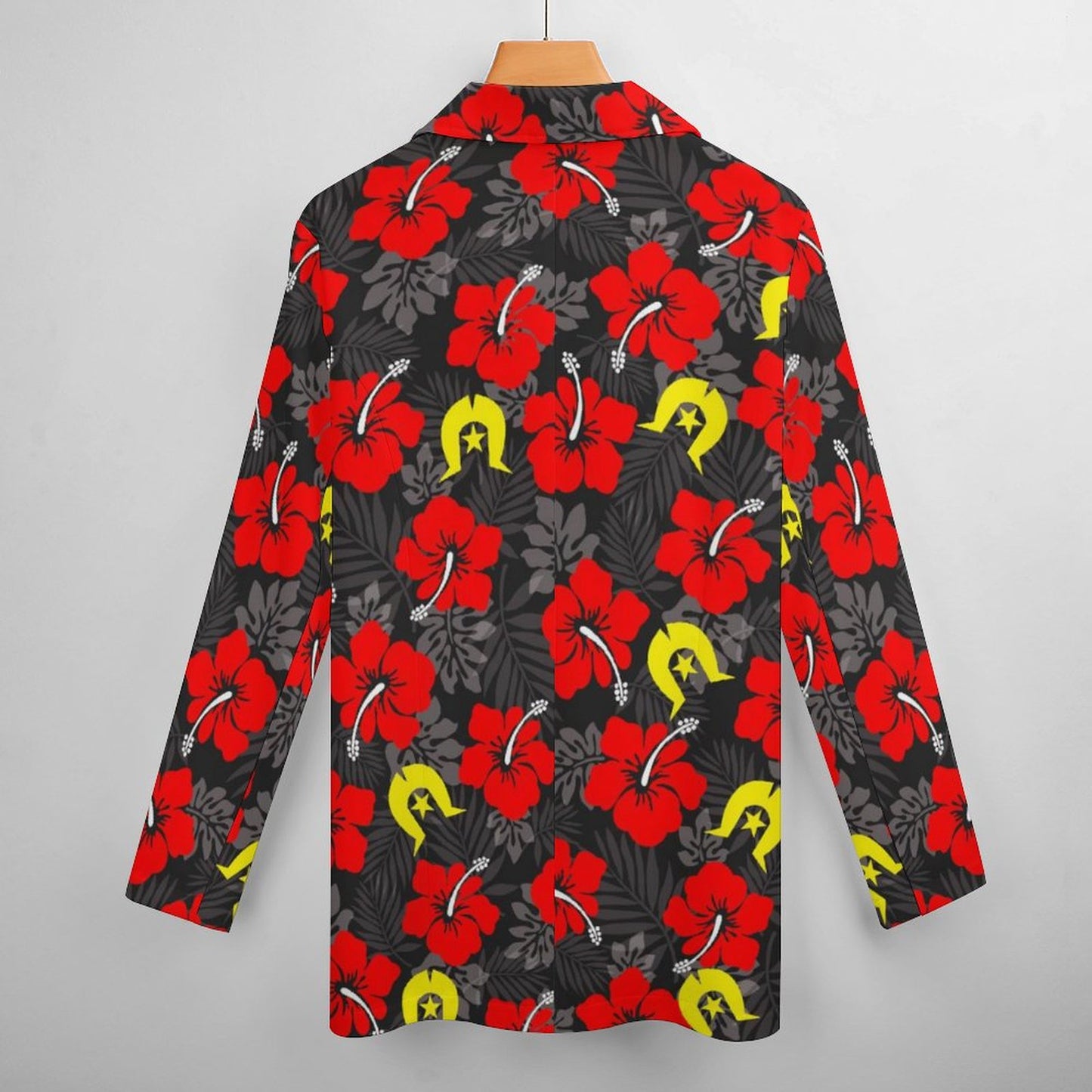 Royal Red Hibiscus with Yellow Dhari on Women's Blazer