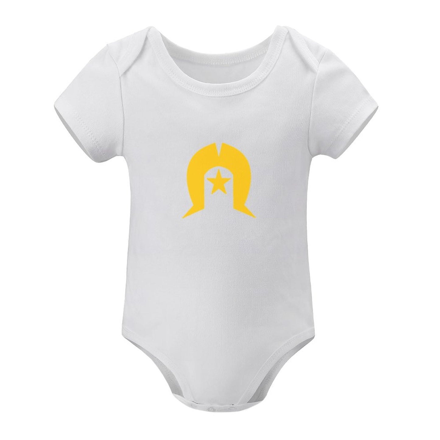 Gold coloured Dhari on Short Sleeve Baby Romper