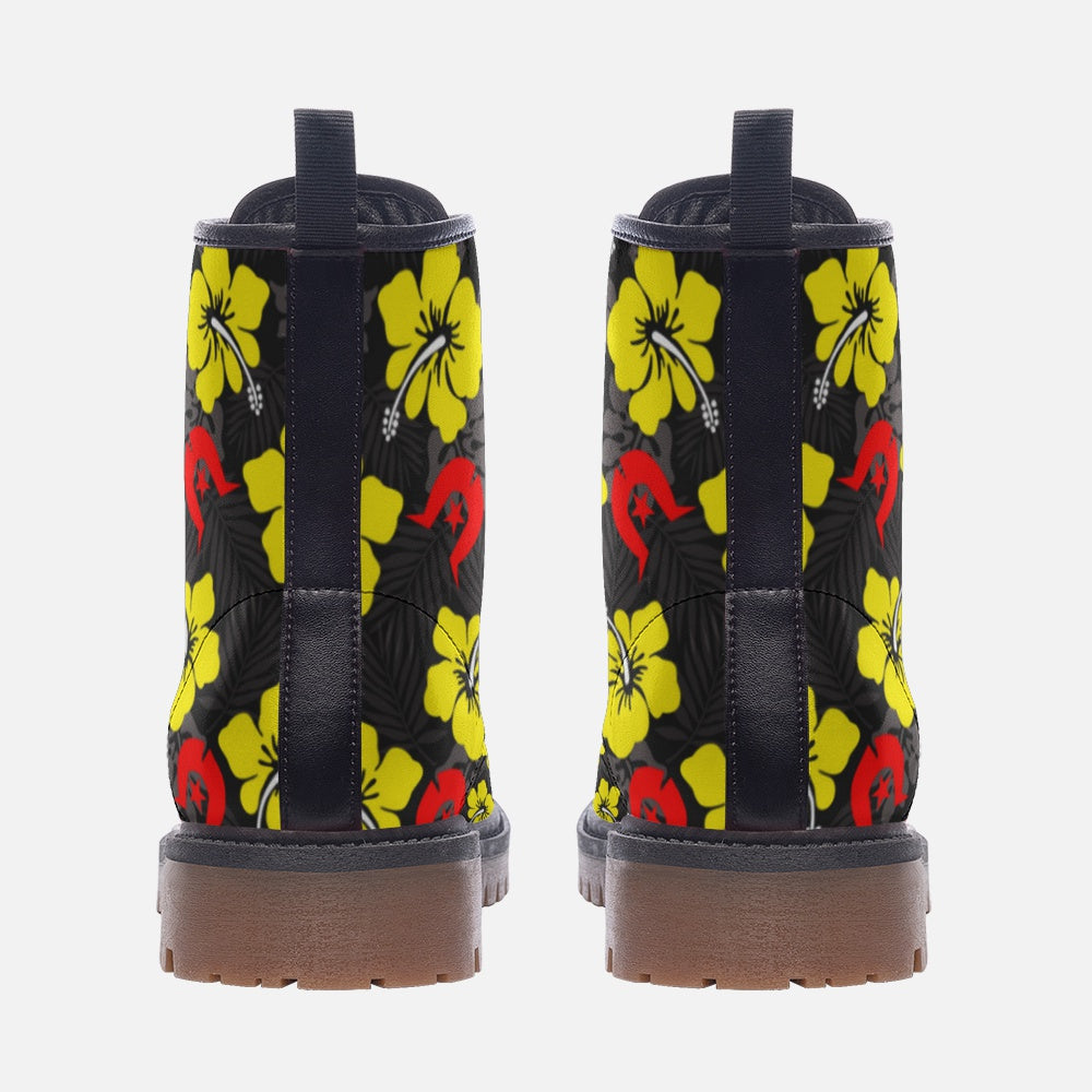 Royal yellow Hibiscus with Red Dhari on Casual Leather Lightweight Boots