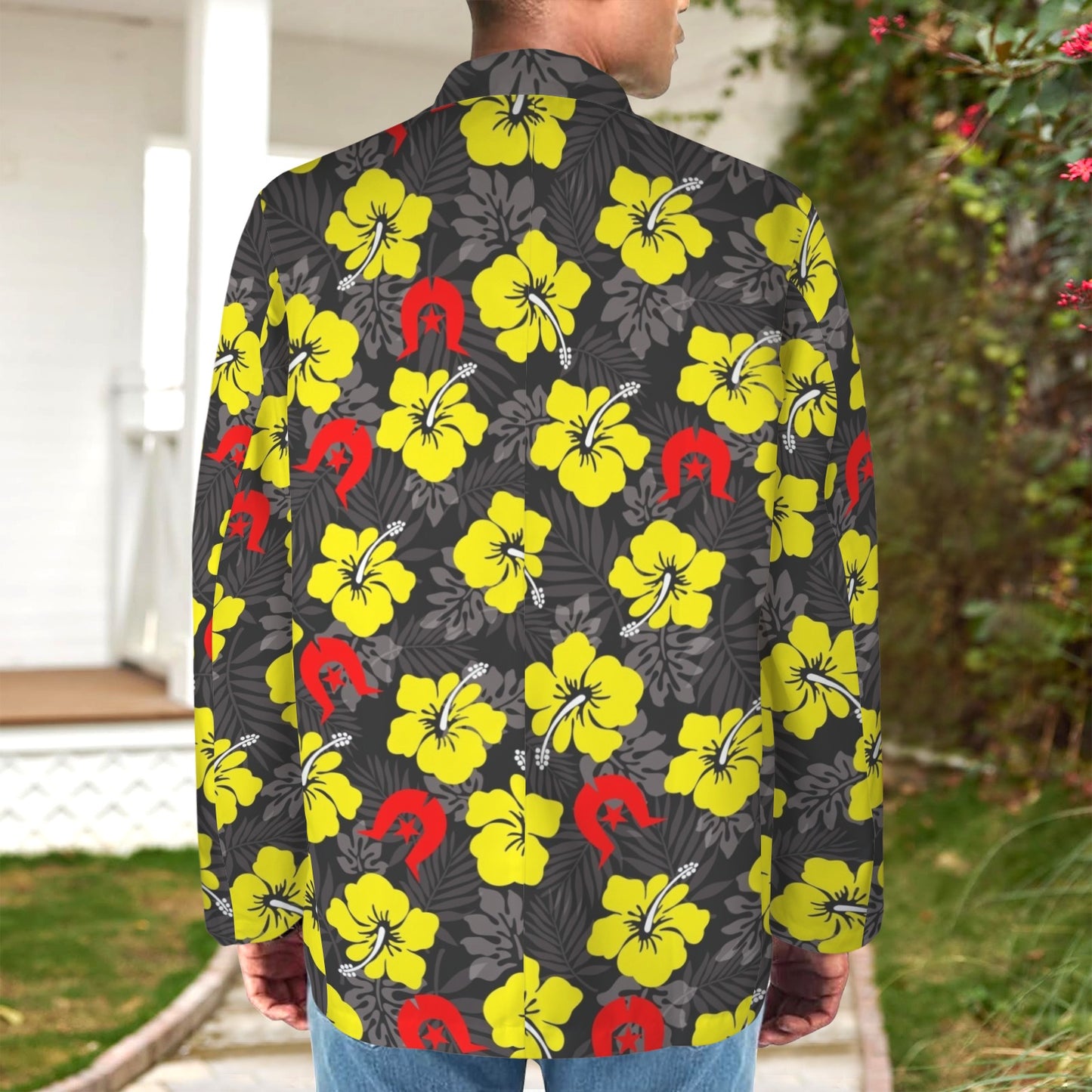 Royal yellow Hibiscus with Red Dhari on Men's Blazer