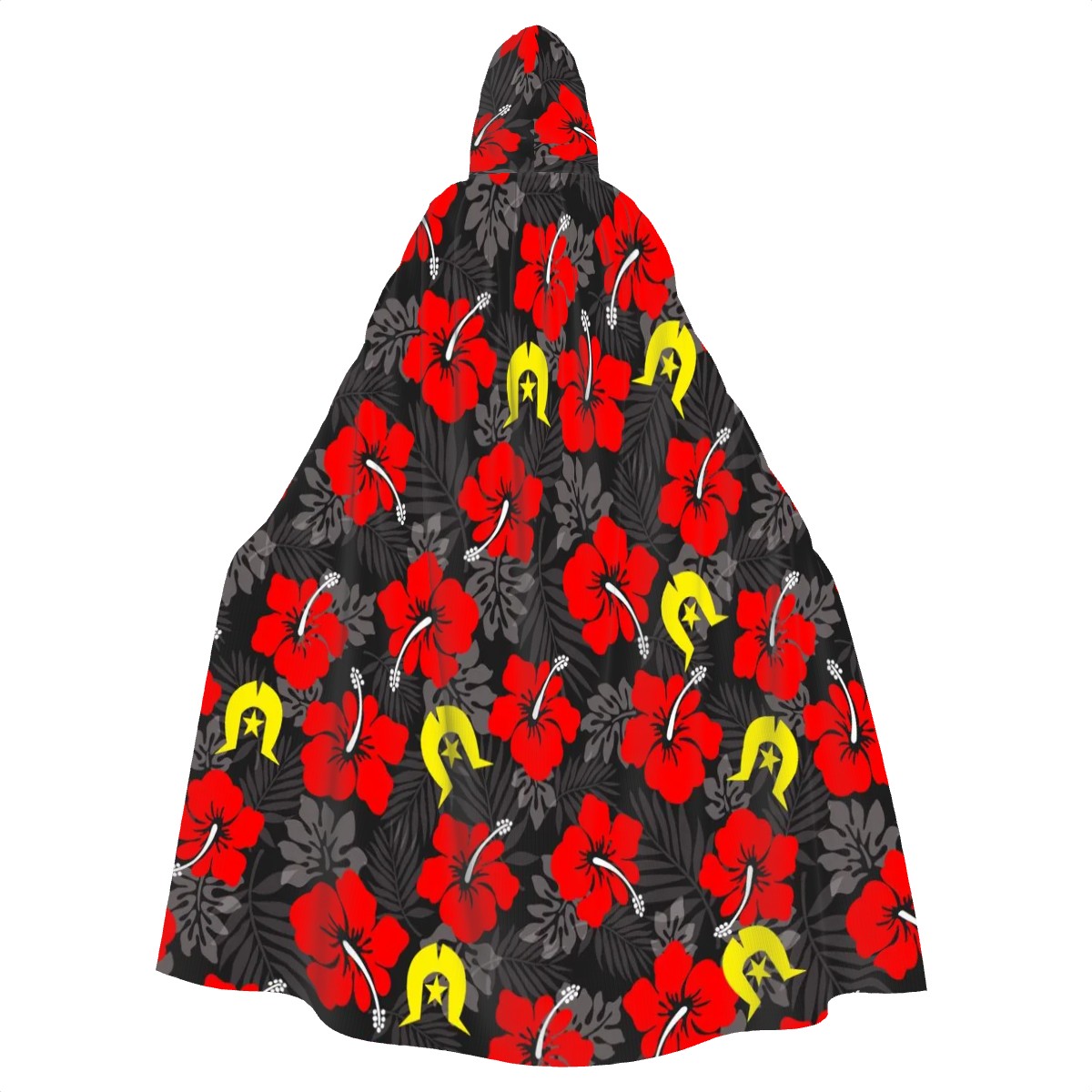 Royal Red Hibiscus with Yellow Dhari on Hooded Cloak
