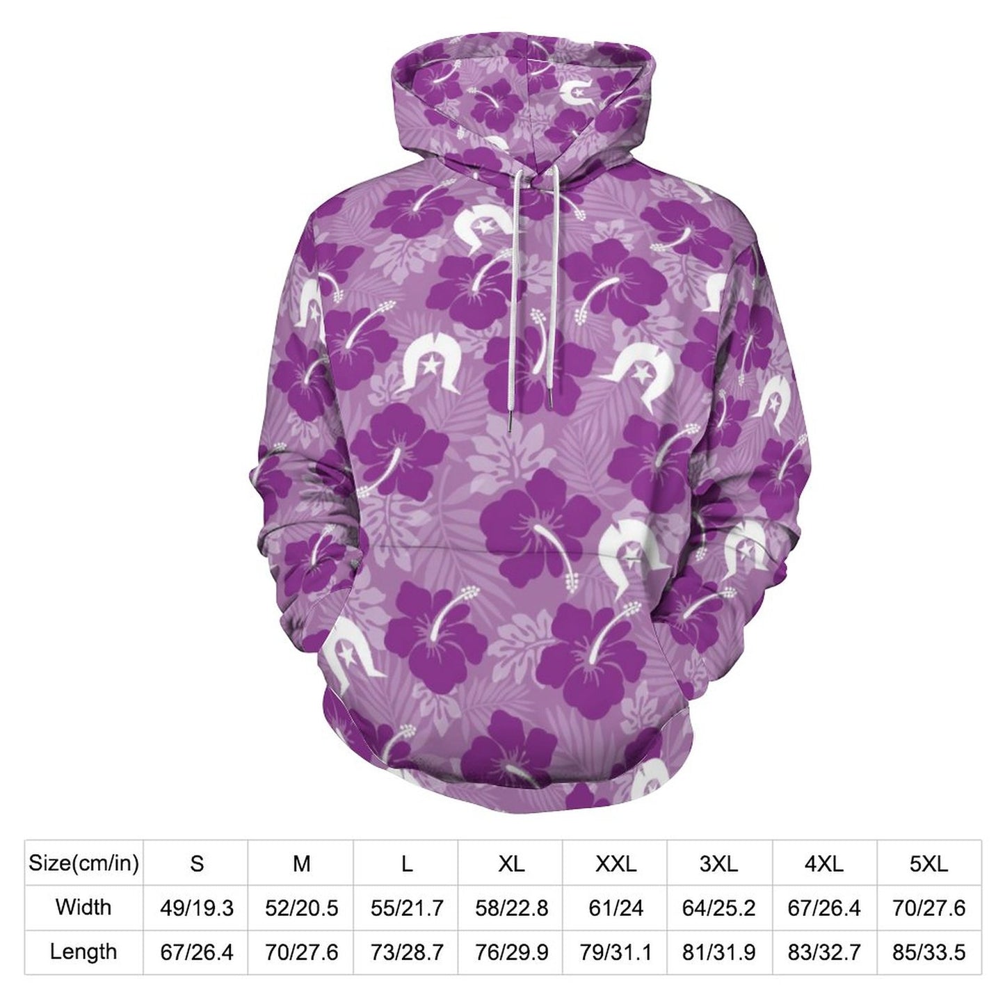 Hibiscus flowers with White Dhari (Royal purple) on Lady Hoodie with Double-layer Cap