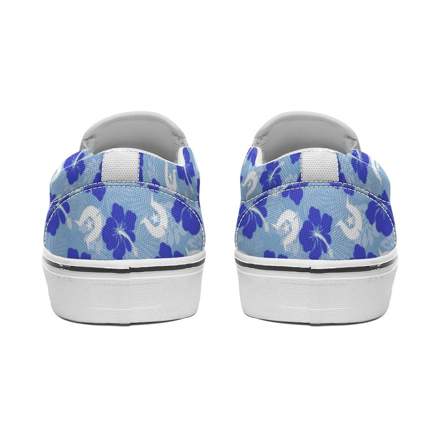 Hibiscus flowers with White Dhari (Sky blue) on Canvas Shoes for Teenagers