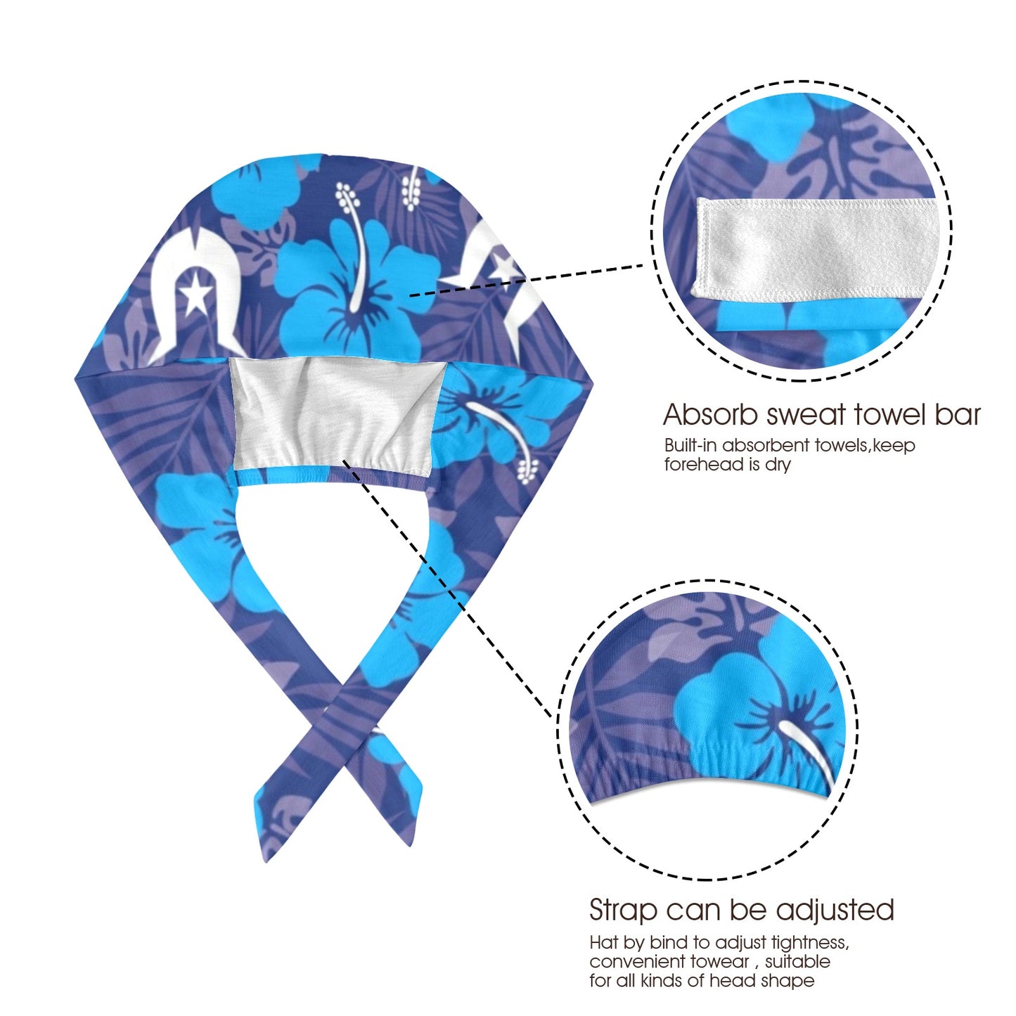 Hibiscus flowers with Dhari (Royal blue) on Scrub cap