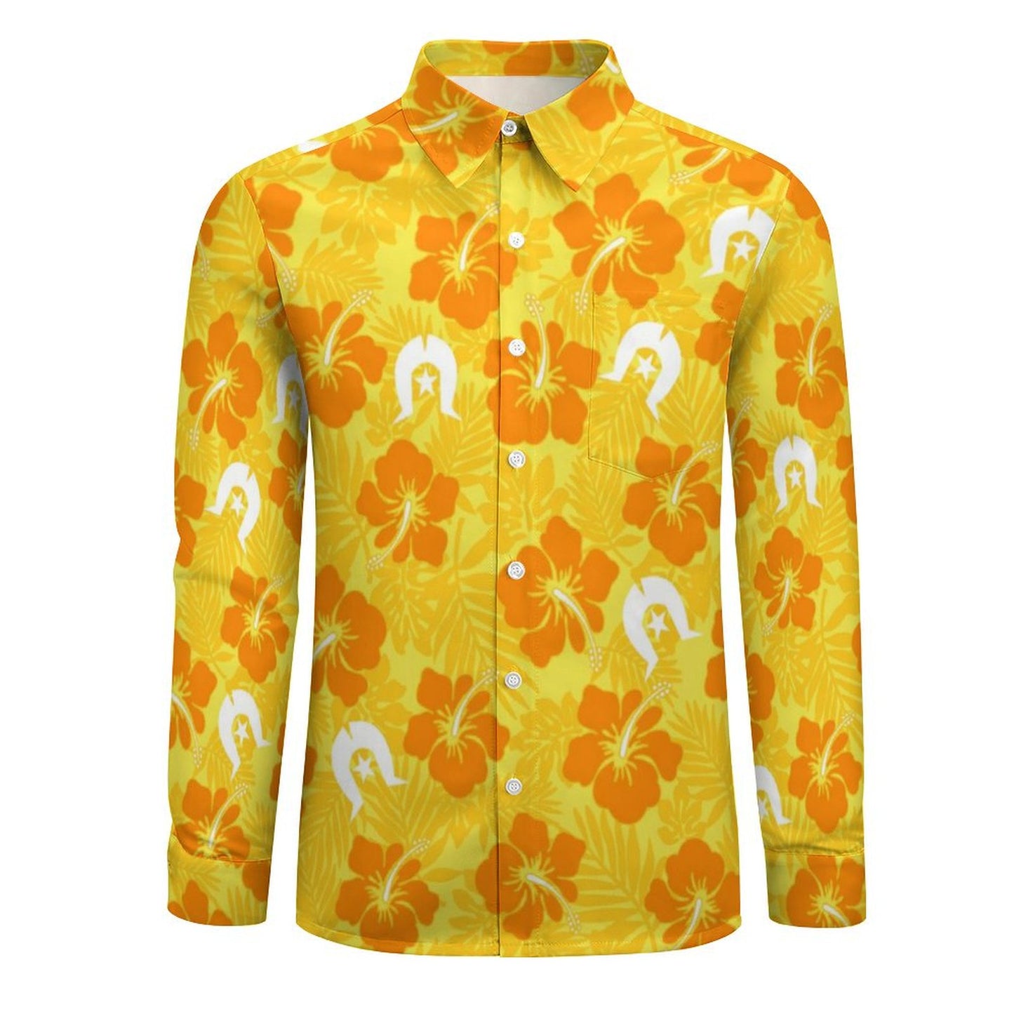 Hibiscus flowers with Dhari (Gold) on Men's Casual Long Sleeve Shirt