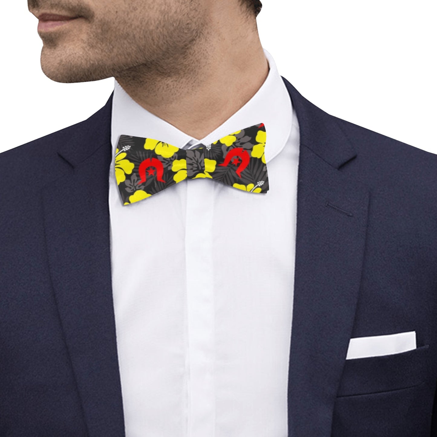 Royal yellow Hibiscus with Red Dhari on Men's Bowtie