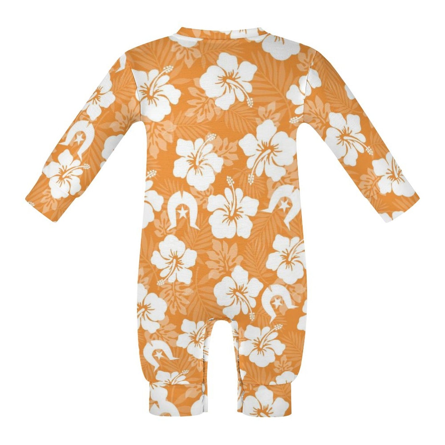 White Hibiscus flowers with Dhari (Orange) on Baby Romper QLR (All-Over Printing)