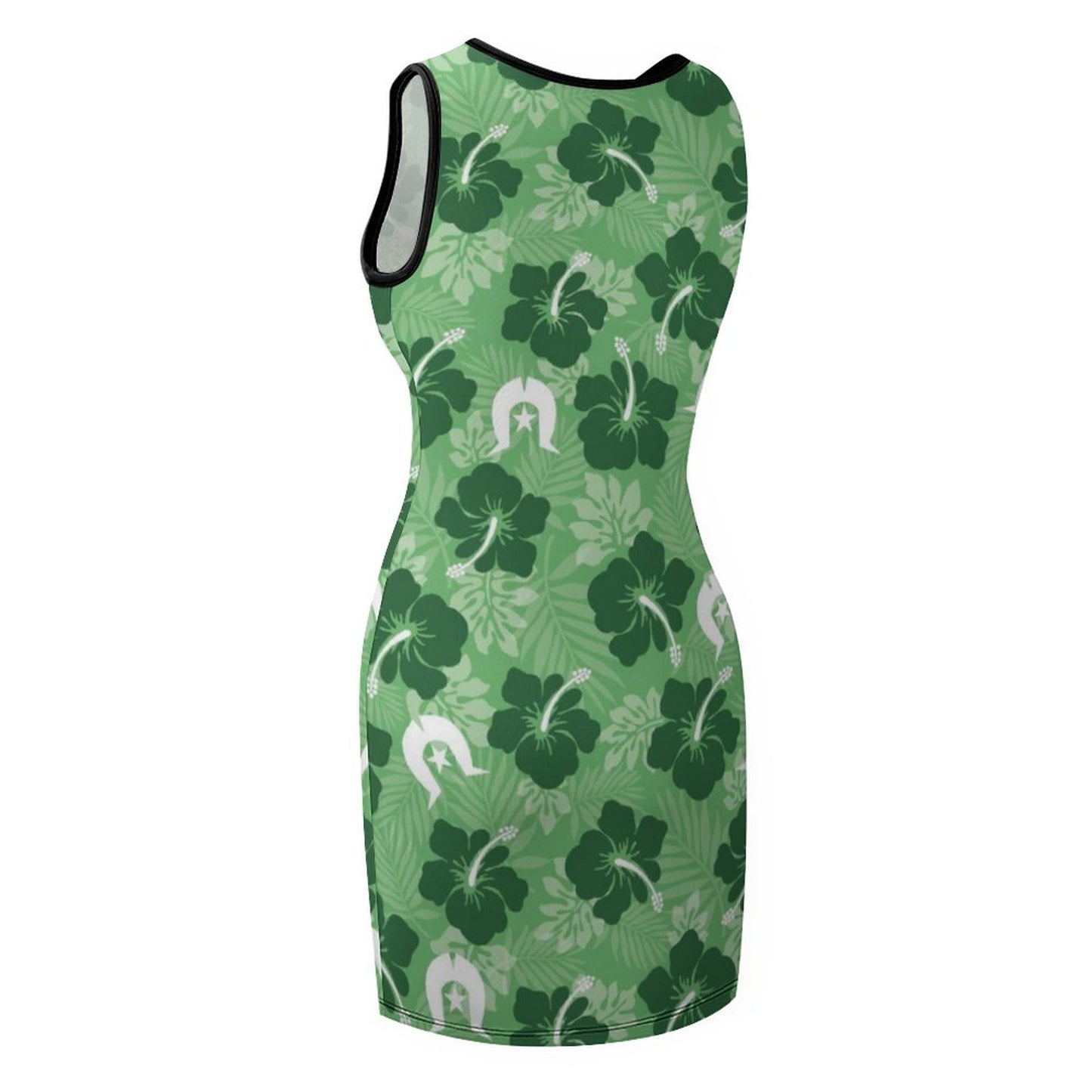 Hibiscus flowers with Dhari (Sea Grass Green) on Sleeveless Ladies Tank Dress