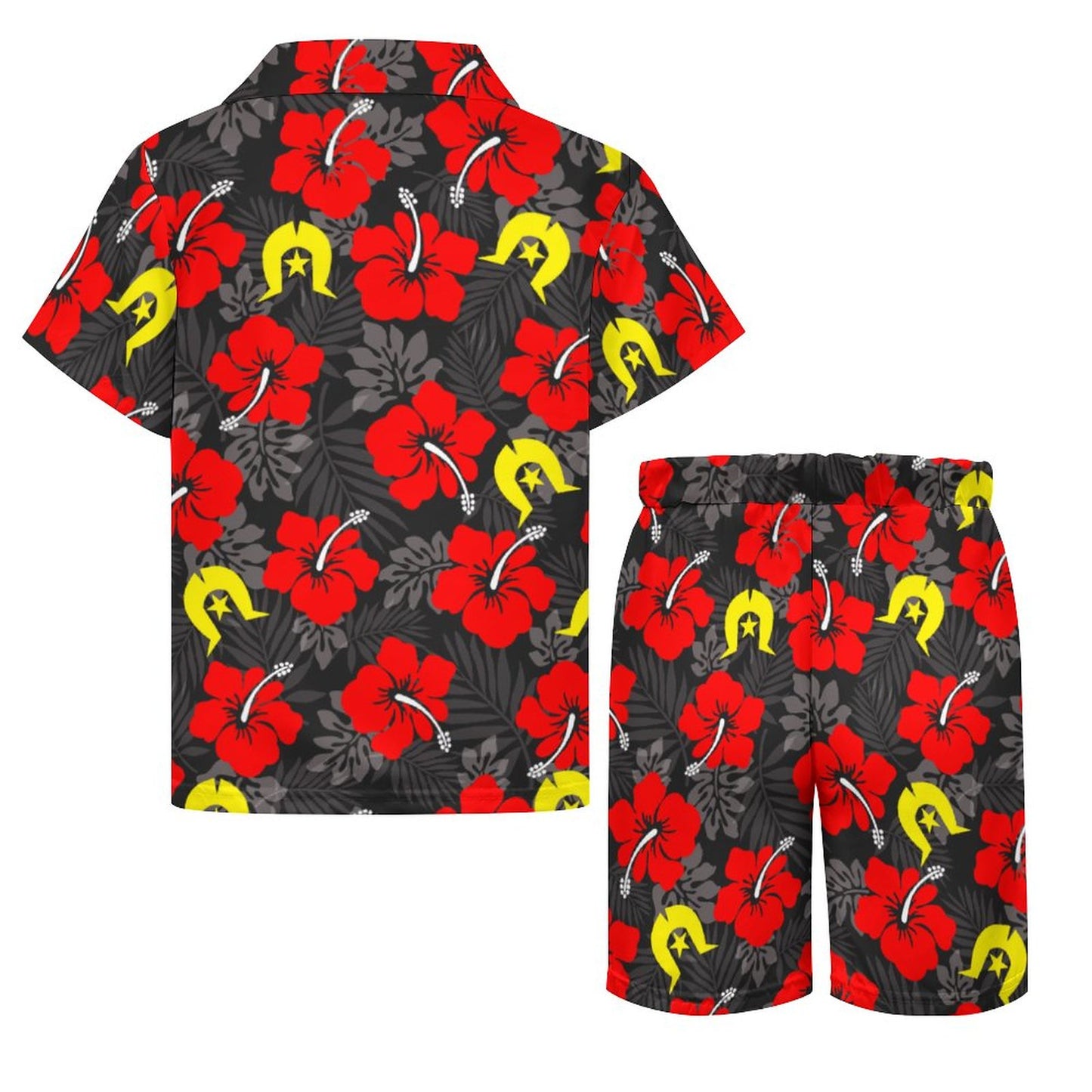 Royal Red Hibiscus with Yellow Dhari on Youth's/Kid's Casual Beach Outfit