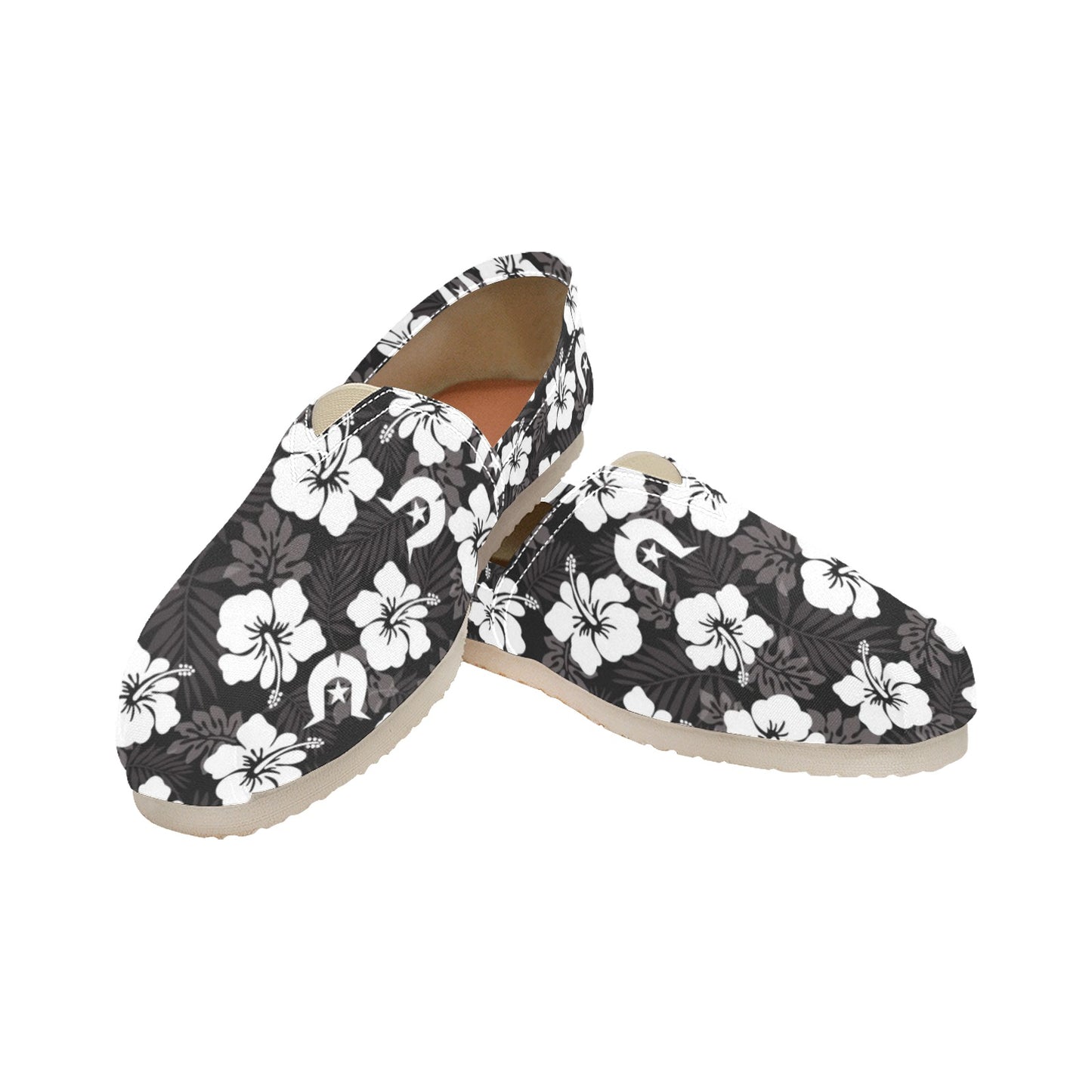 White Hibiscus and Dhari (Black) on Men's Classic Canvas Slip-On Shoes