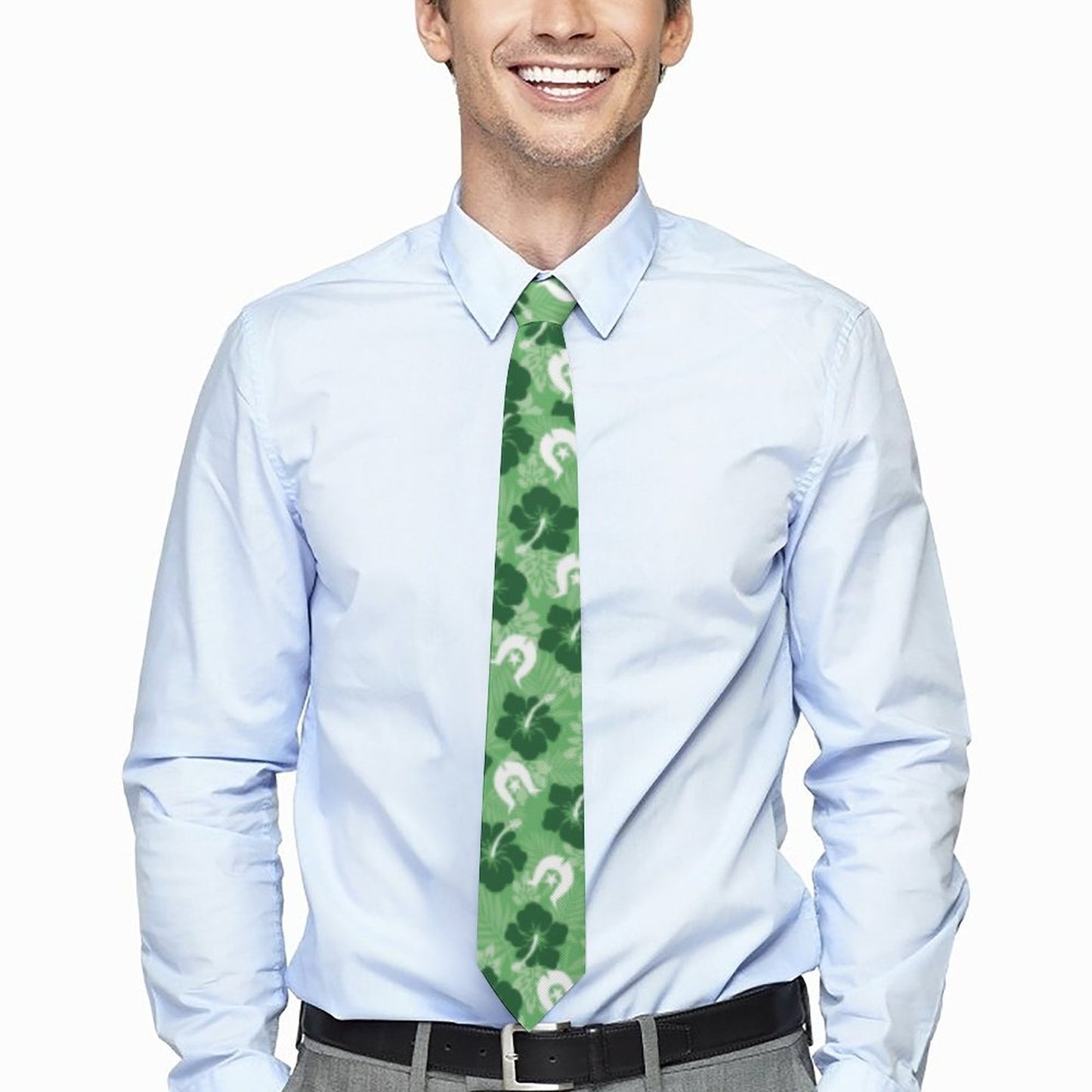Hibiscus flowers with Dhari (Sea Grass Green) on Men's Formal Tie