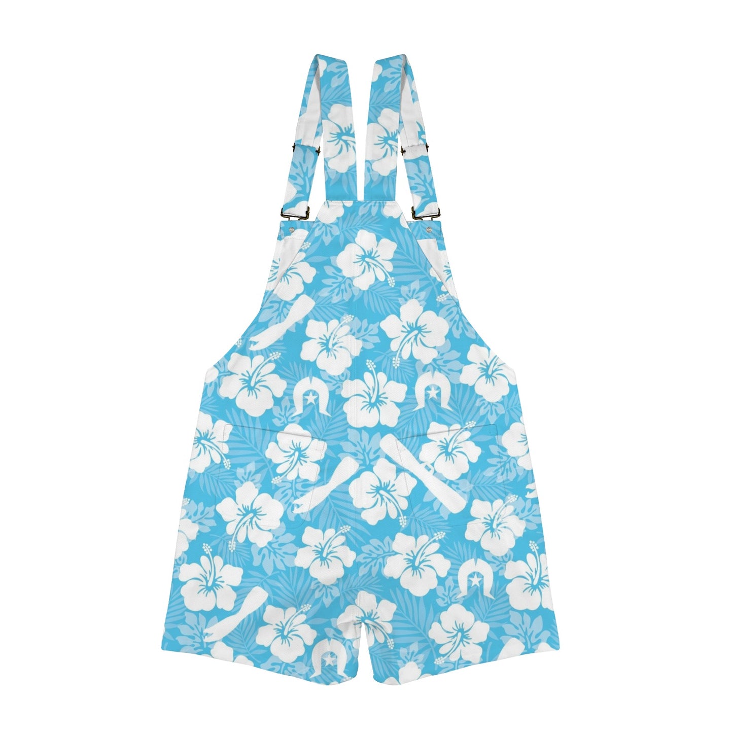 White Hibiscus flowers, Warup and Dhari on Unisex Suspender Jumpsuit