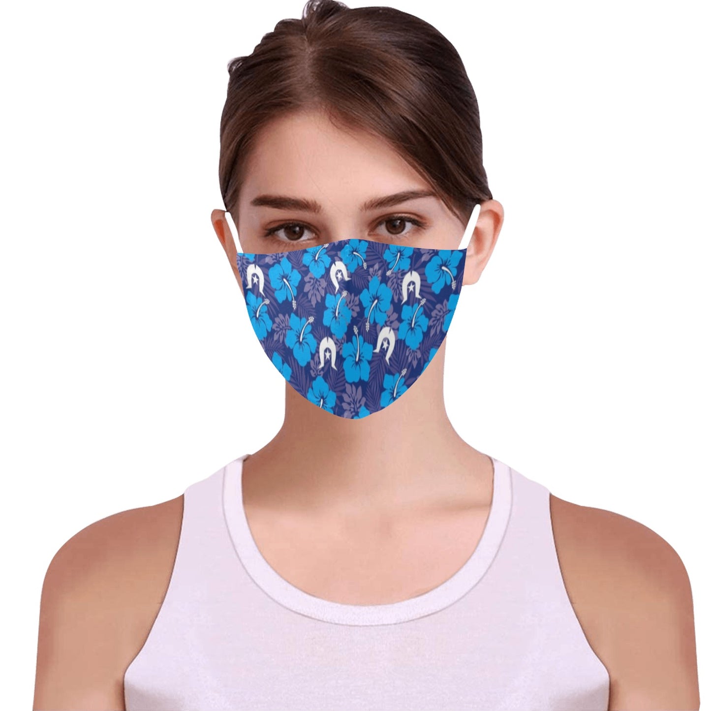 Hibiscus flowers with Dhari (Royal blue) on Face Masks with Drawstring (Pack of 50)