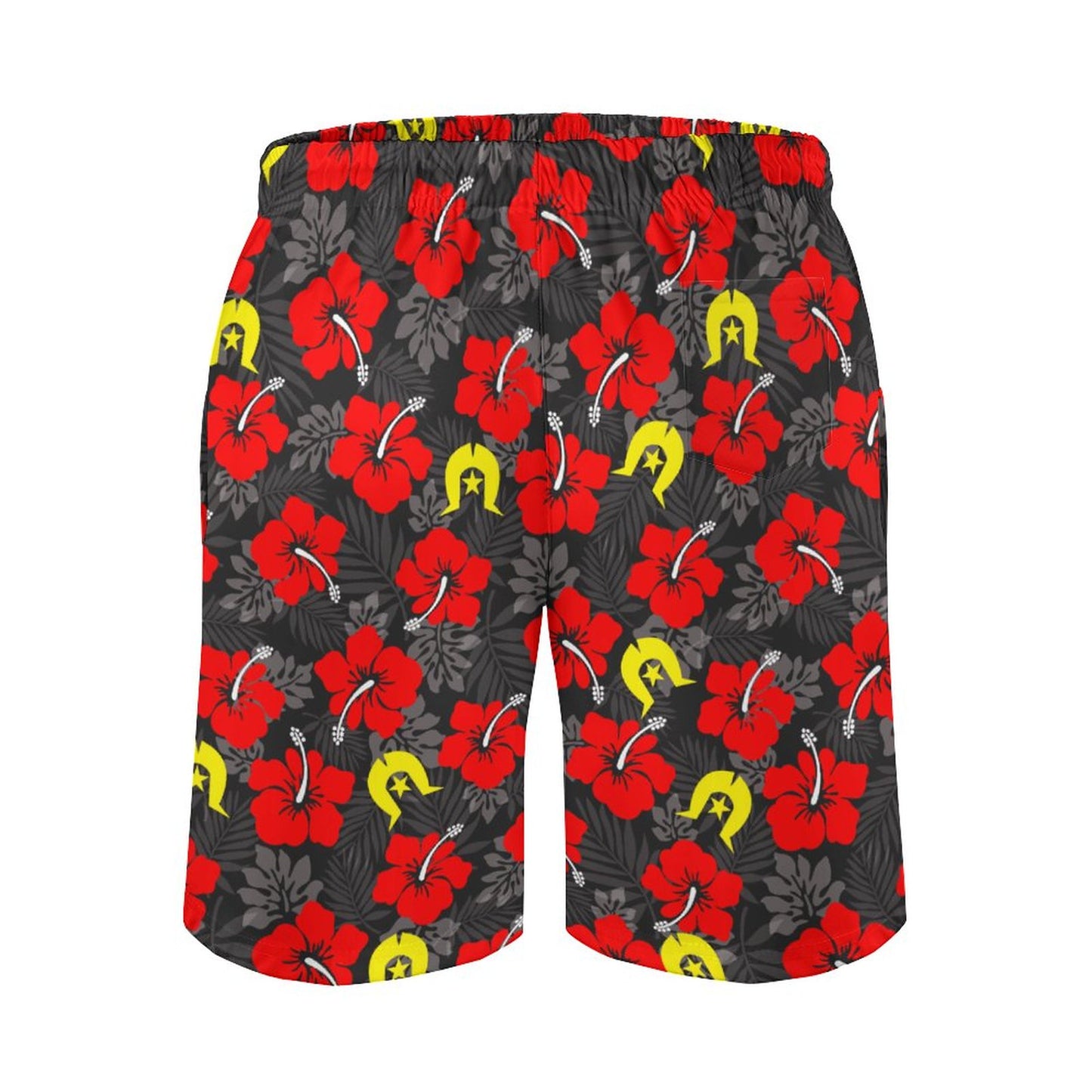 Royal Red Hibiscus with Yellow Dhari on Men's Board Shorts