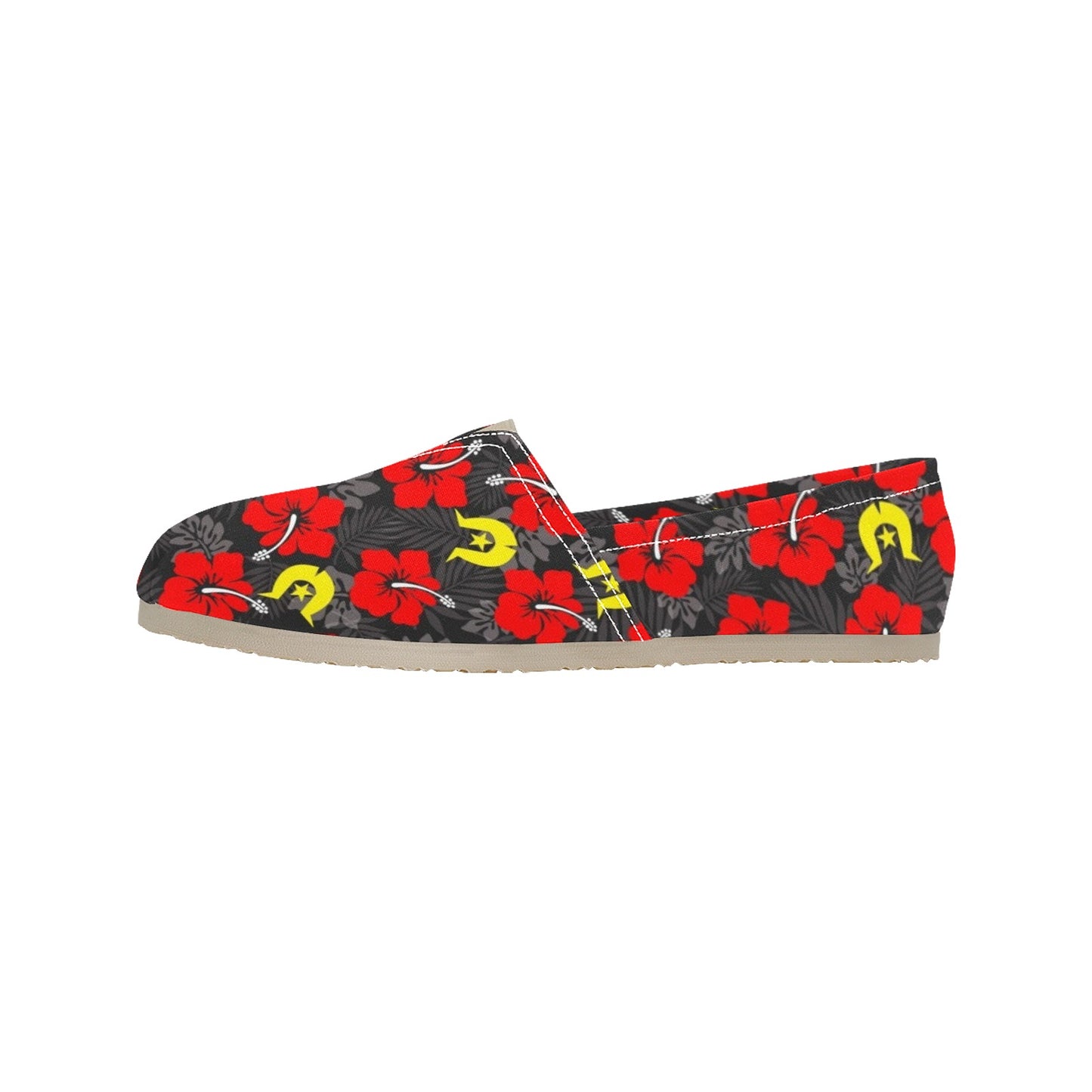 Royal Red Hibiscus with Yellow Dhari on Men's Classic Canvas Slip-On Shoes