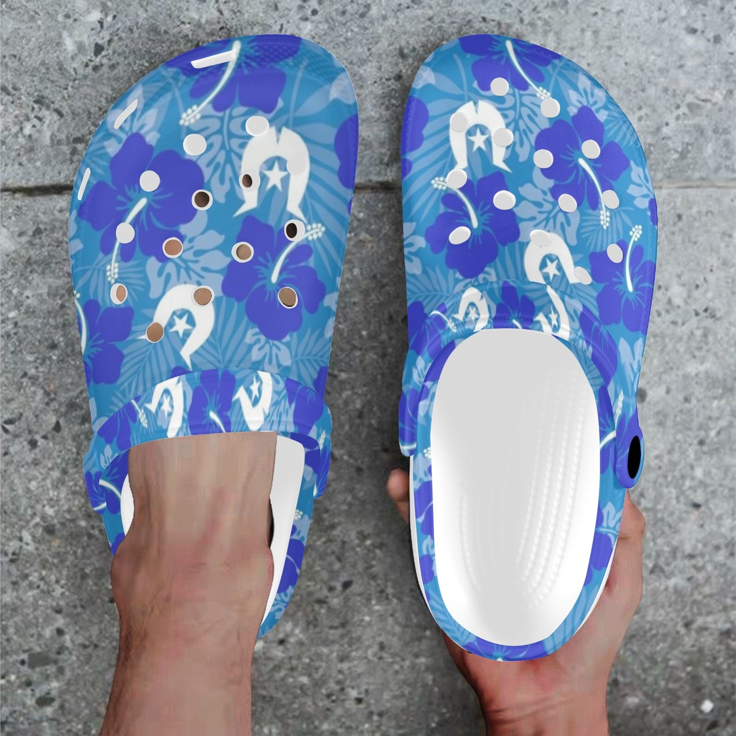 Hibiscus flowers with Dhari (Royal blue) on Adults Clogs