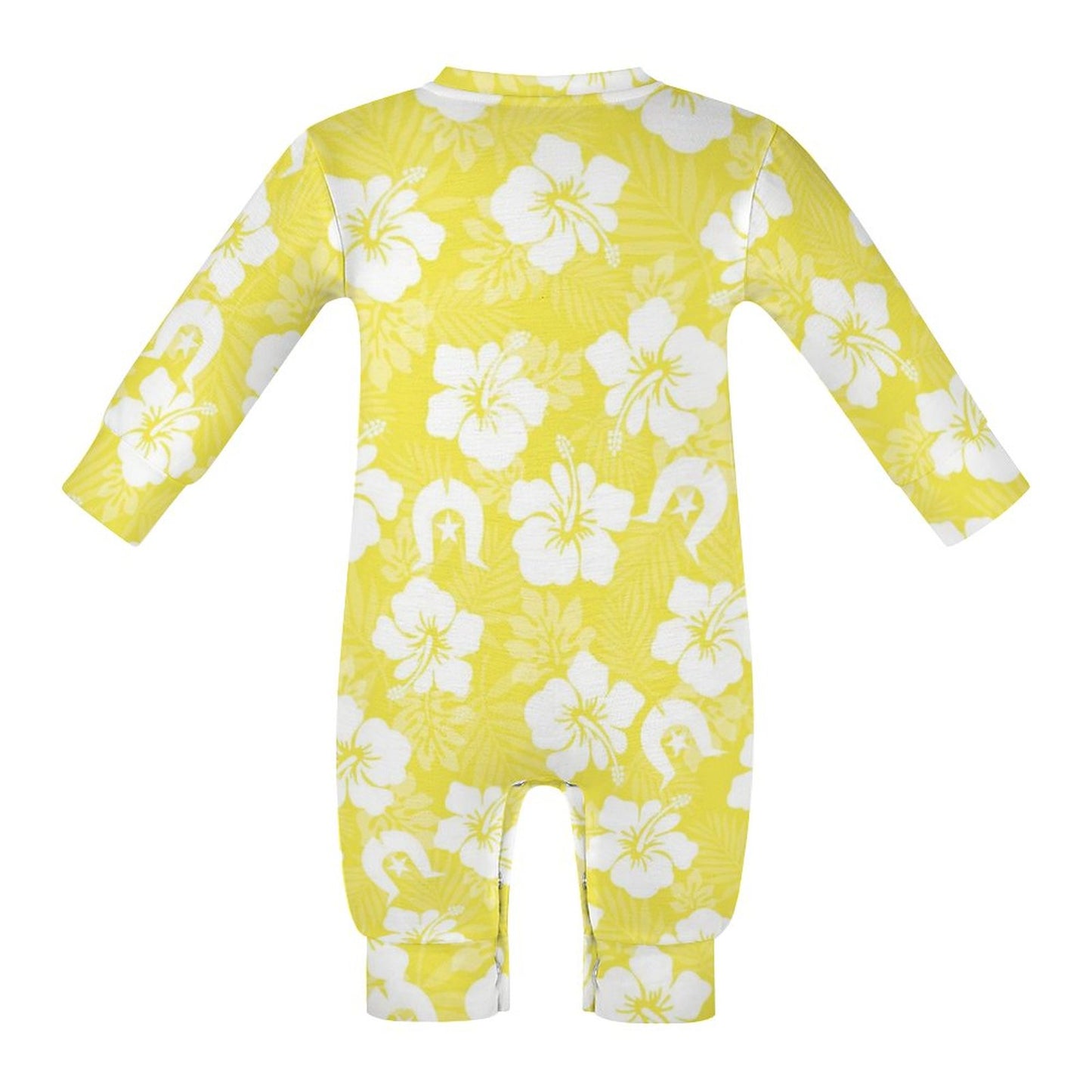 White Hibiscus flowers with Dhari (Yellow) on Baby Romper QLR (All-Over Printing)