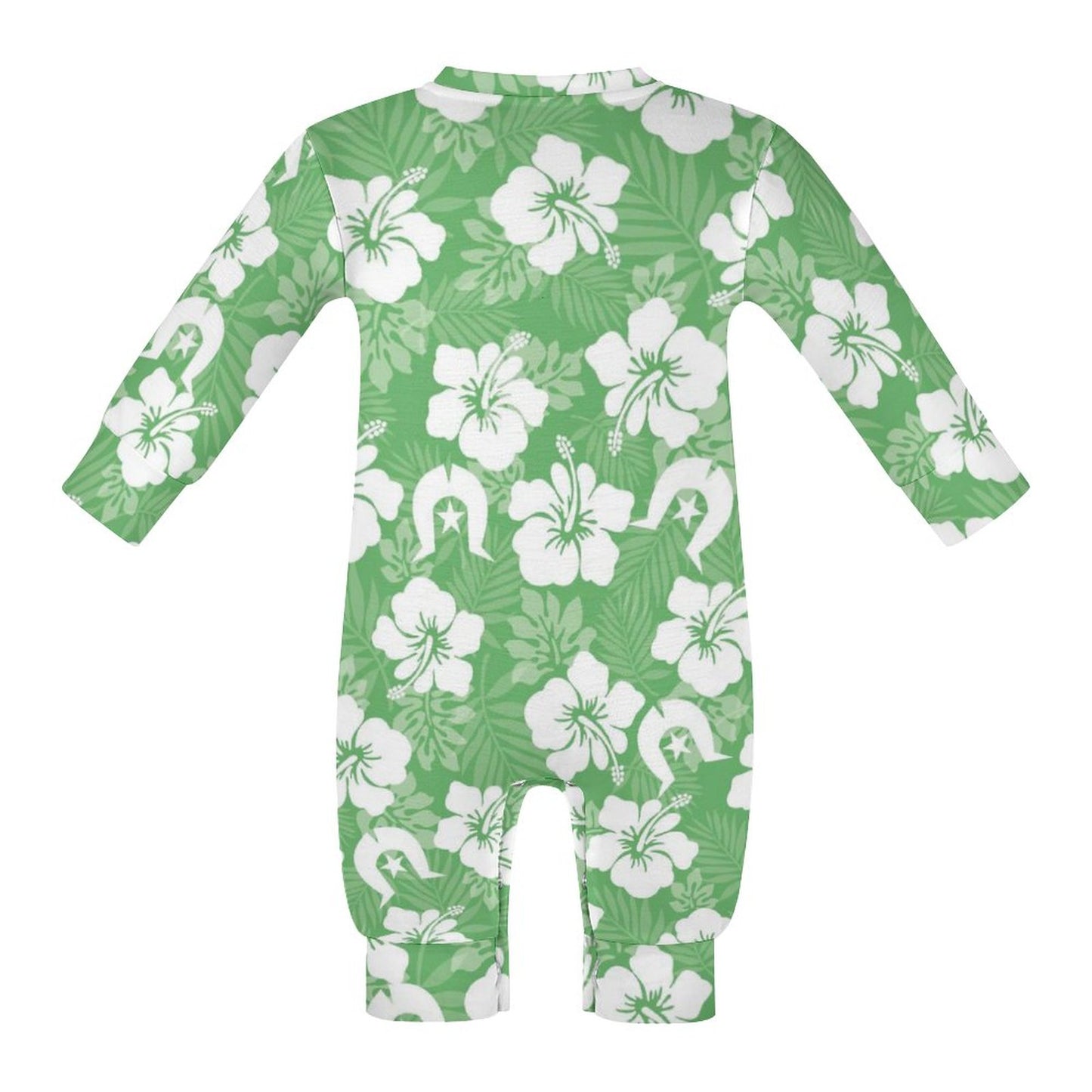 White Hibiscus flowers with Dhari (Green) on Baby Romper QLR (All-Over Printing)