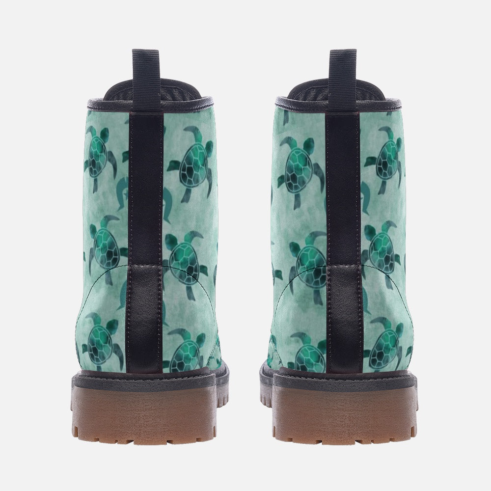 Aqua Turtle Pattern on Casual Leather Lightweight Boots