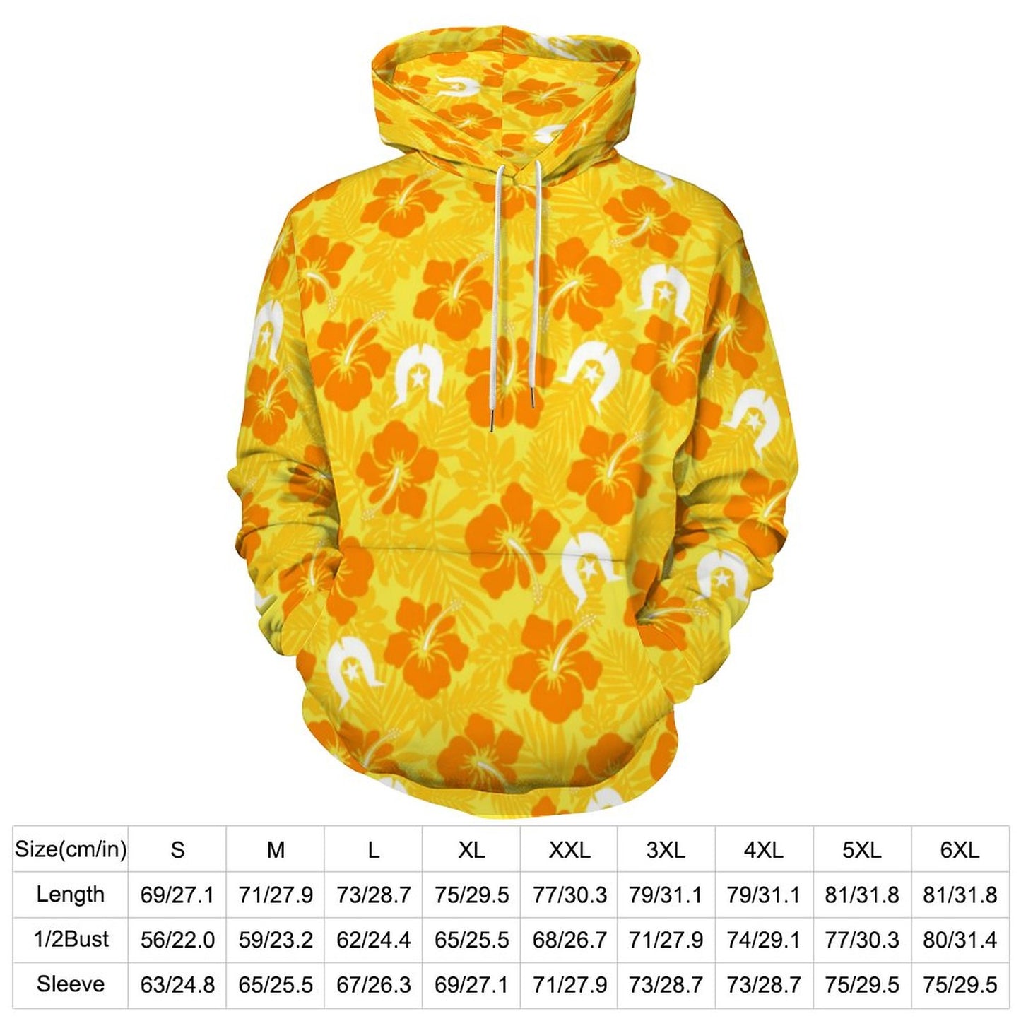 Hibiscus flowers with Dhari (Gold) on Men's Cool Hoodie with Double-layer Cap