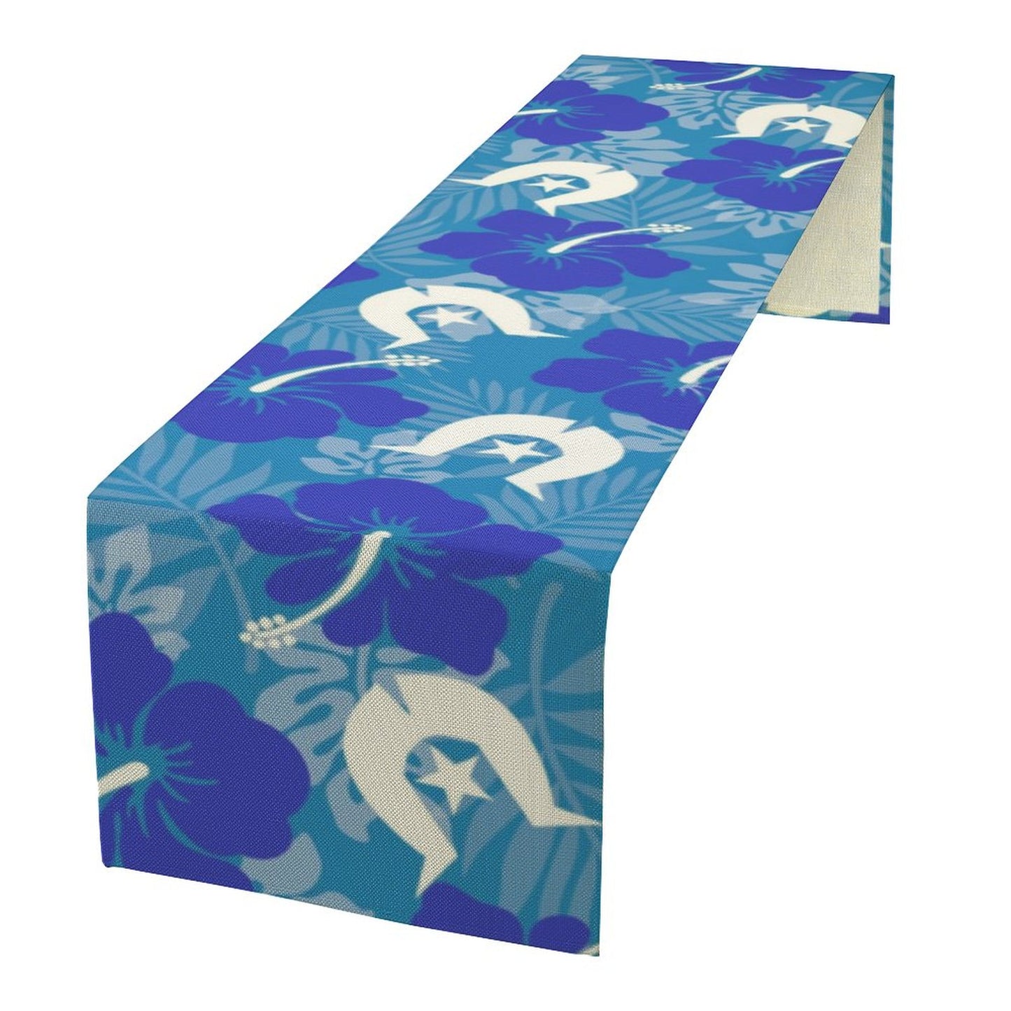 Hibiscus flowers with Dhari (Royal blue) on Flax Table Runner