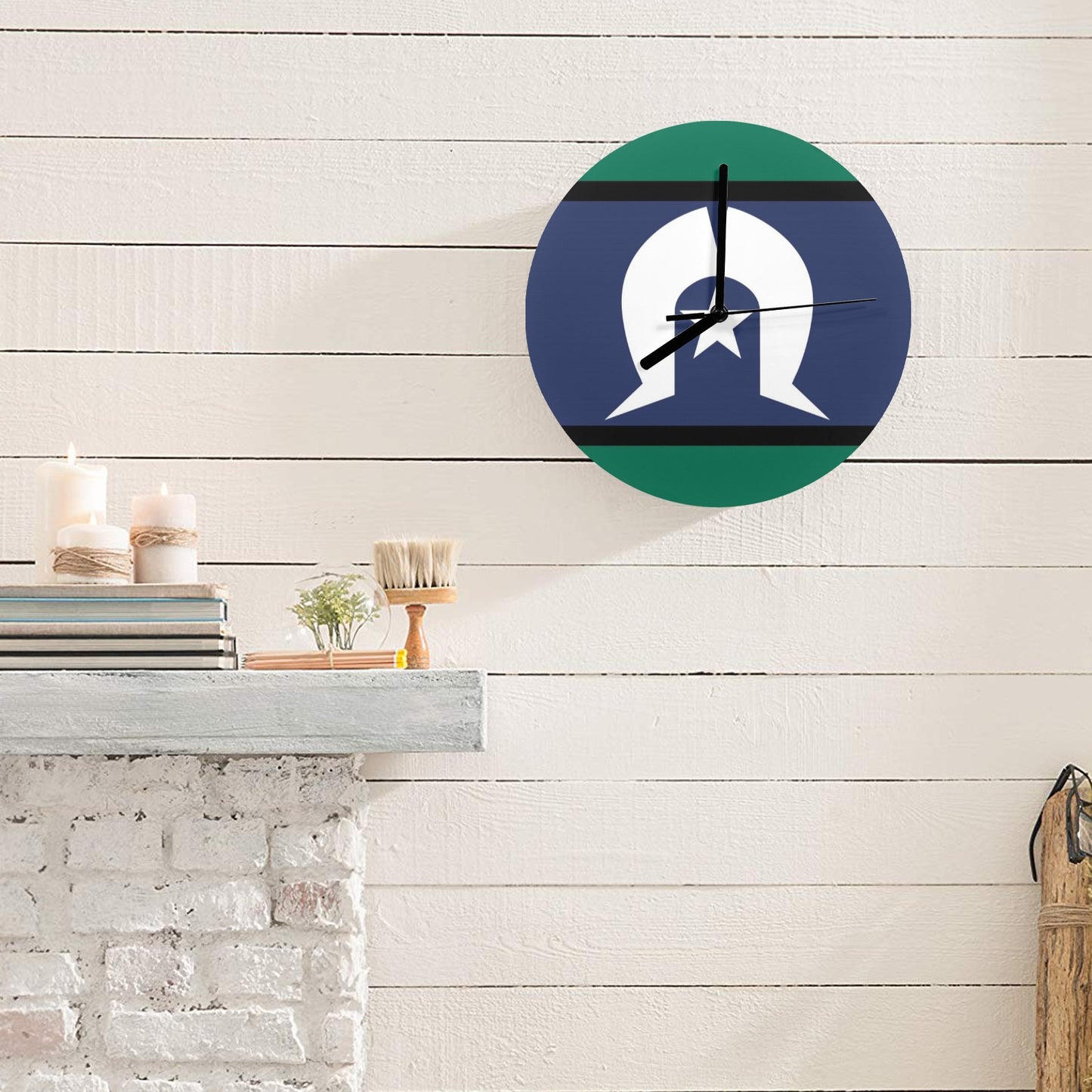 Torres Strait flag on Wall Clock