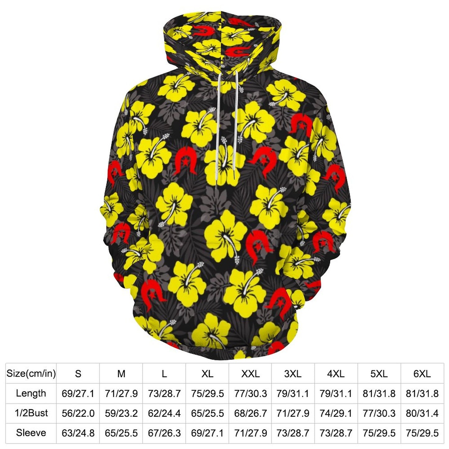 Royal yellow Hibiscus with Red Dhari on Men's Cool Hoodie with Double-layer Cap 2