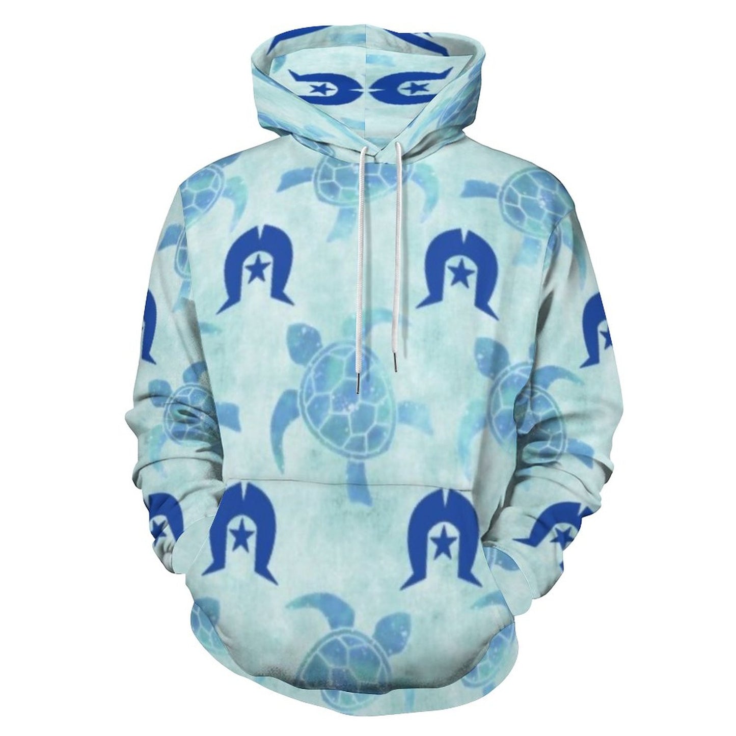 Blue Turtle Pattern on Men's Cool Hoodie with Double-layer Cap