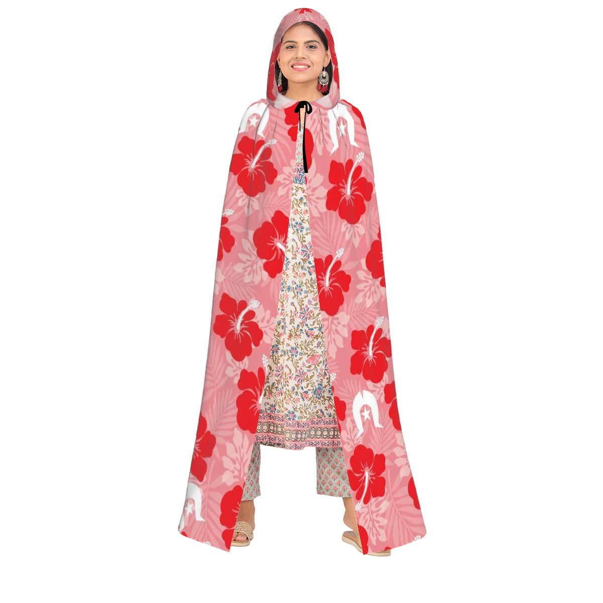 Hibiscus flowers with Dhari (Royal Pink) on Hooded Cloak