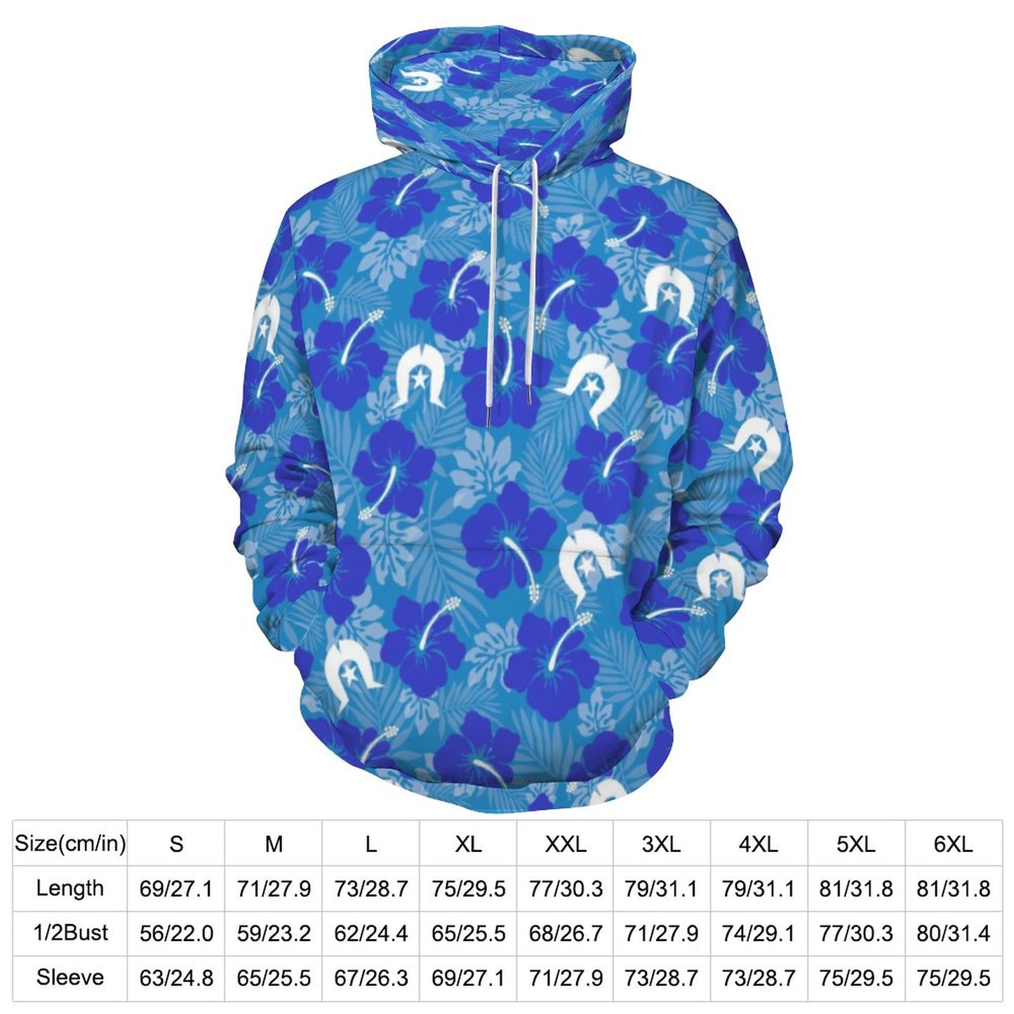 Hibiscus flowers with Dhari (Royal blue) on Men's Cool Hoodie with Double-layer Cap