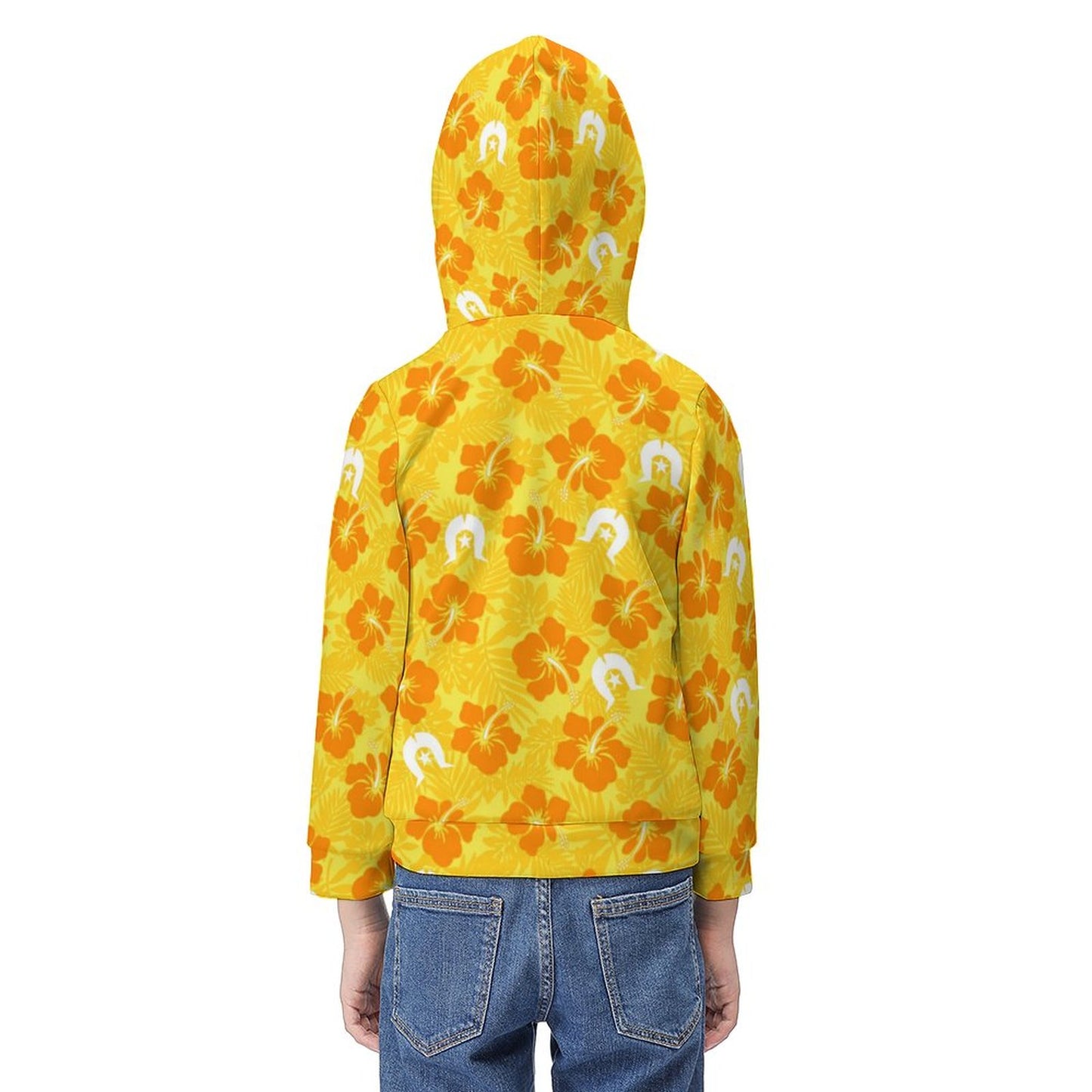 Hibiscus flowers with Dhari (Gold) on Children's Hoodie