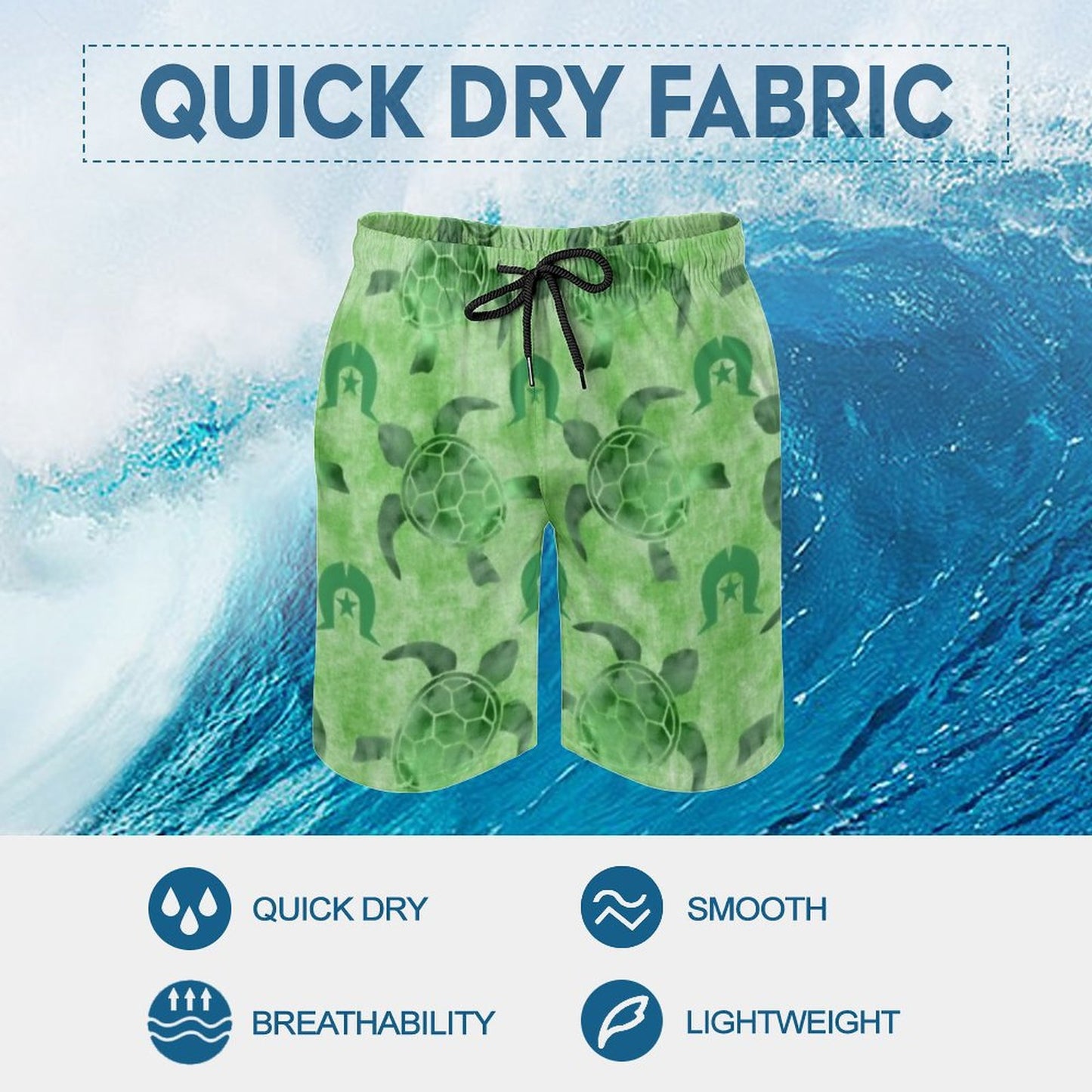 Green Turtle Pattern on Men's Board Shorts