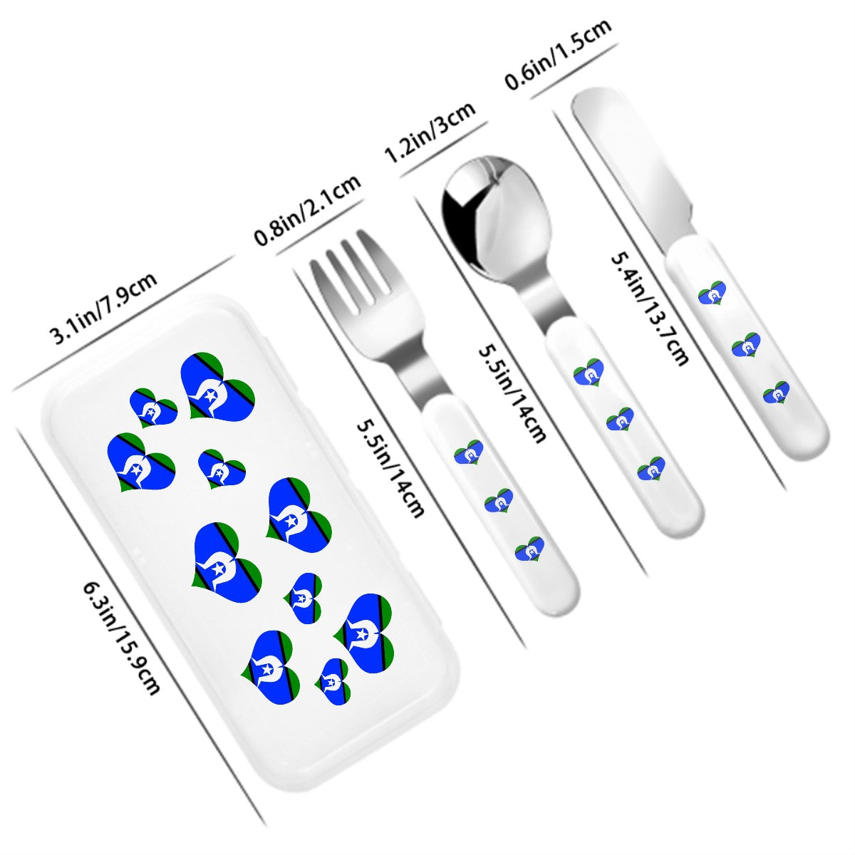 Heart-shaped Torres Strait Flag on Kids Cutlery Set Straight Handle