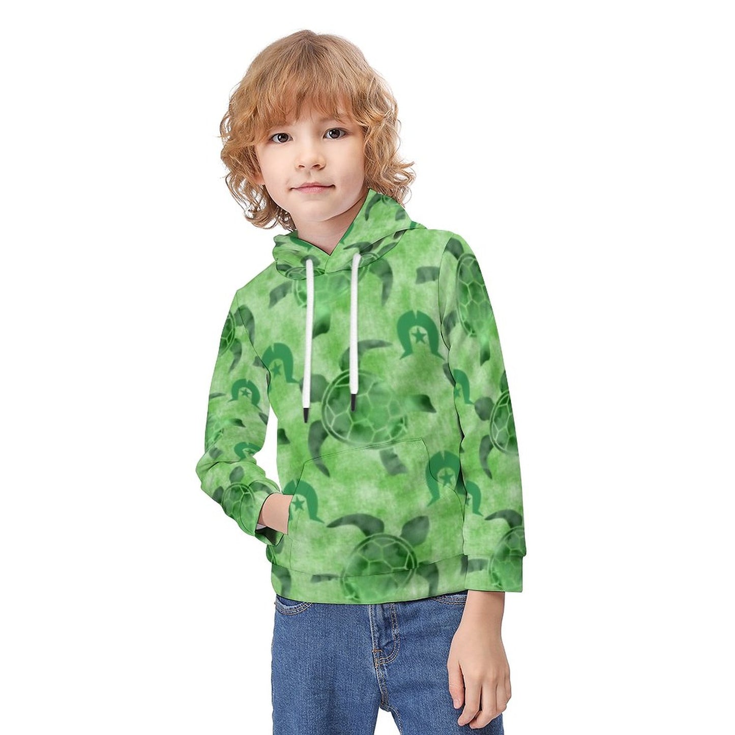 Green Turtle Pattern on Children's Hoodie