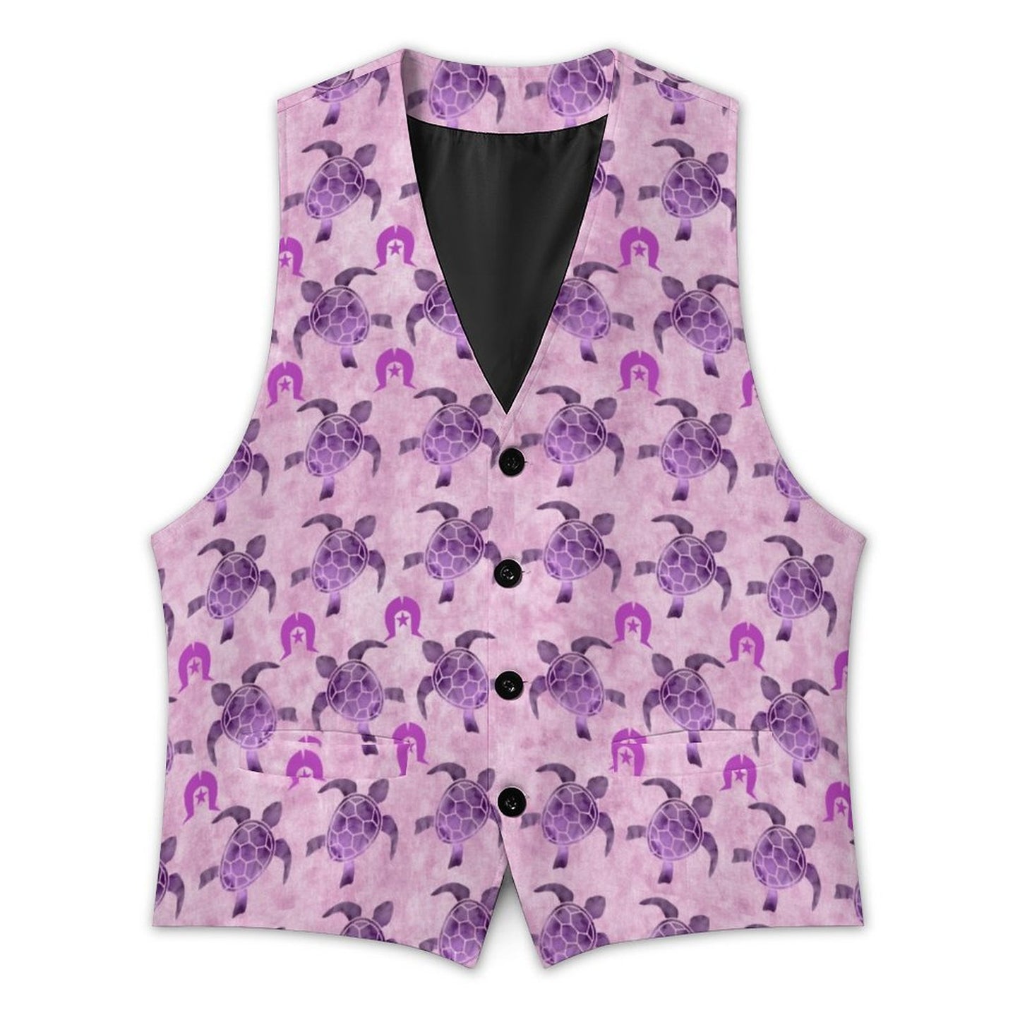 Purple Turtle Pattern on Men's Sleeveless Suit Vest