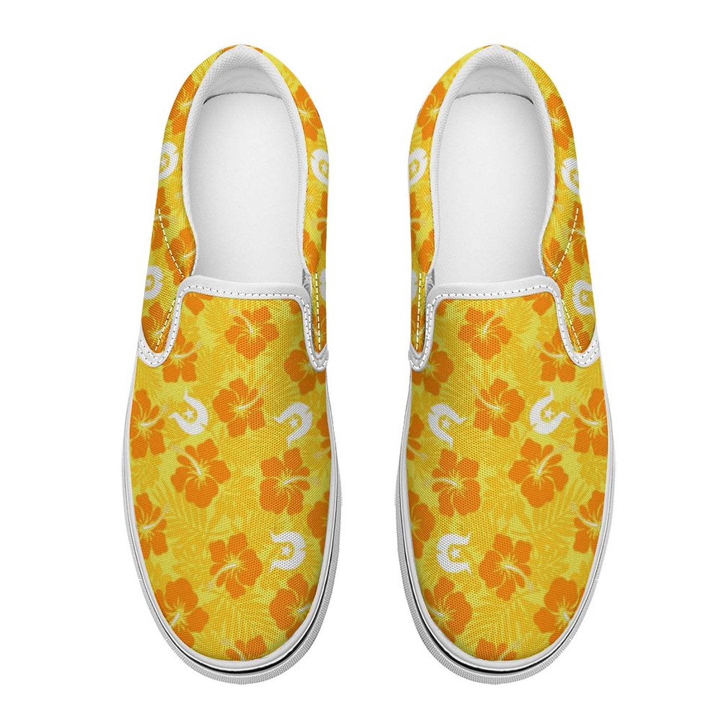 Hibiscus flowers with Dhari (Gold) on Canvas Shoes for Teenagers