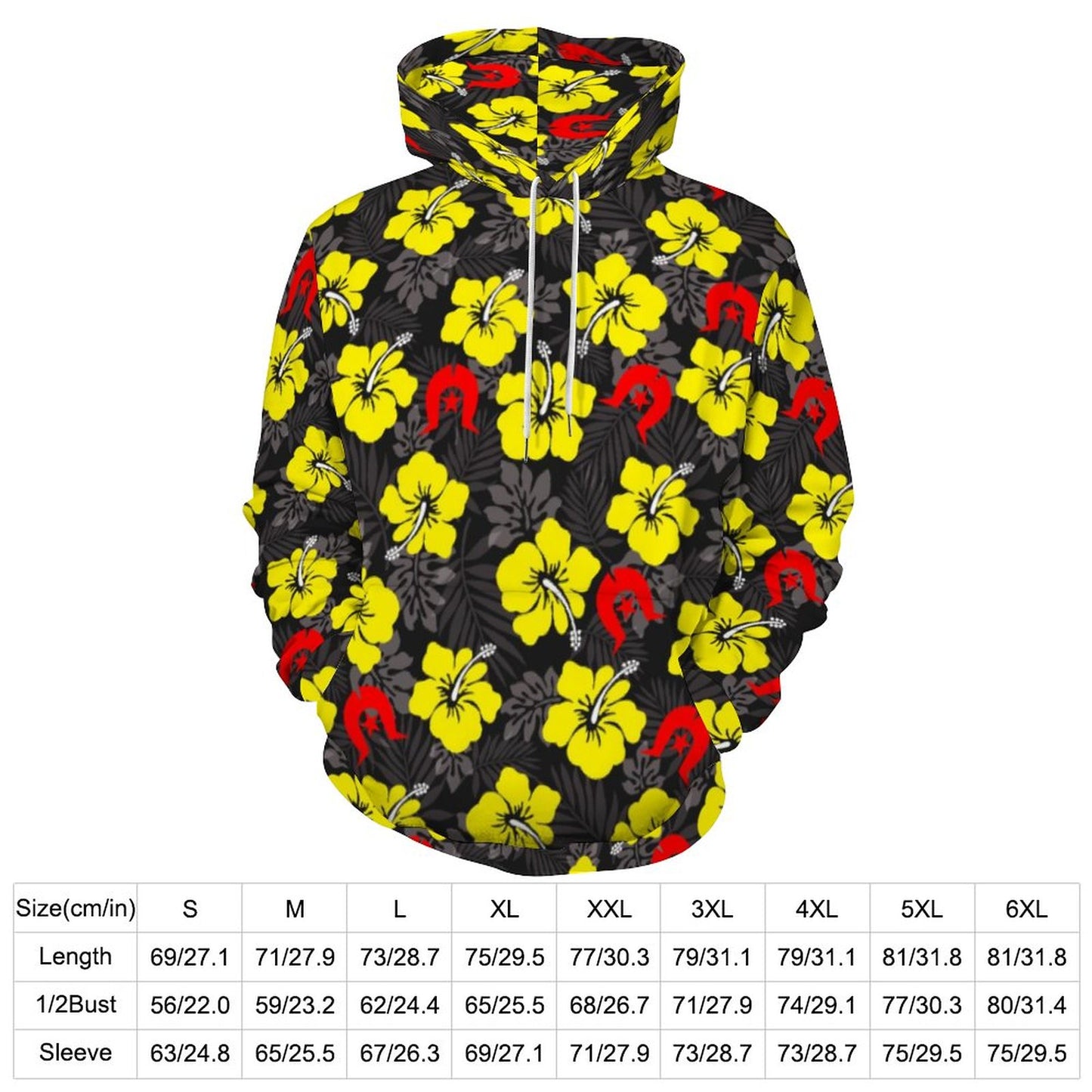 Royal yellow Hibiscus with Red Dhari on Men's Cool Hoodie with Double-layer Cap