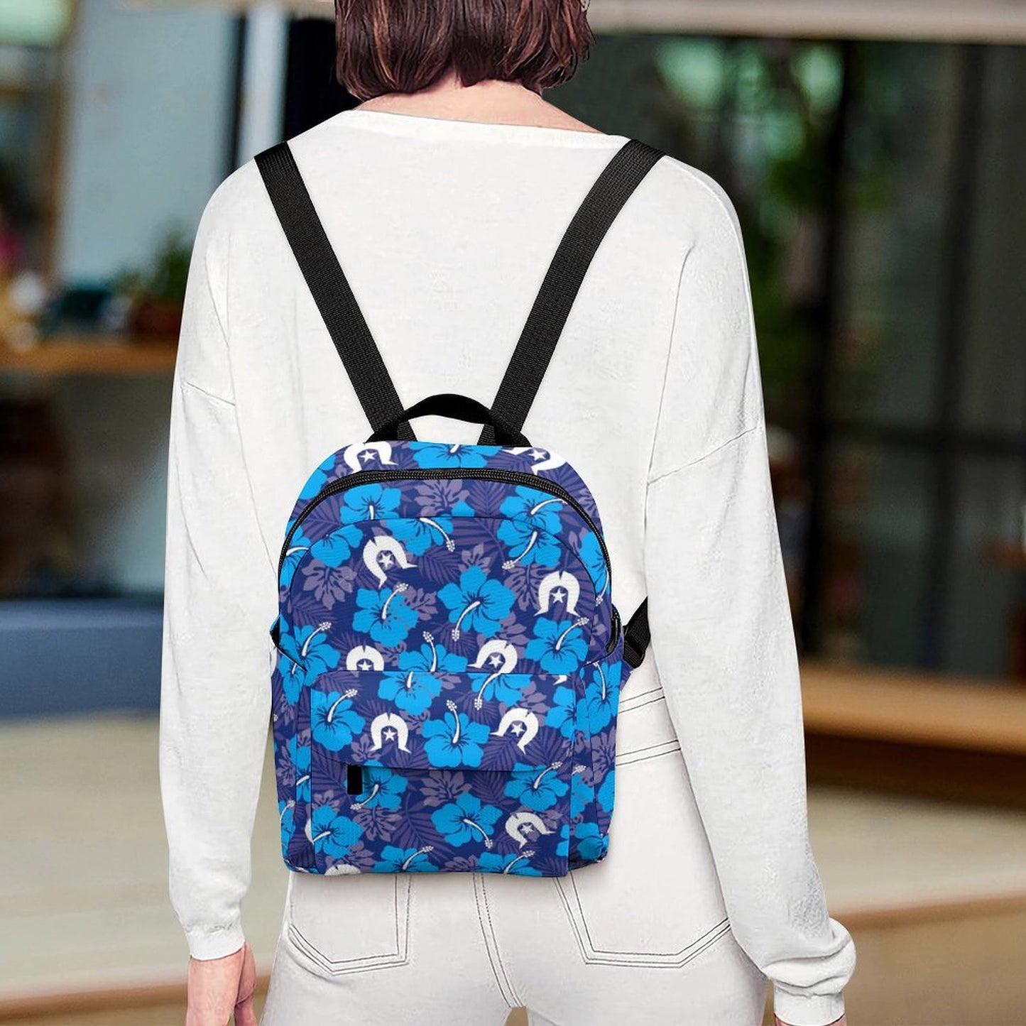 Hibiscus flowers with White Dhari (Royal blue) on Mini Backpack