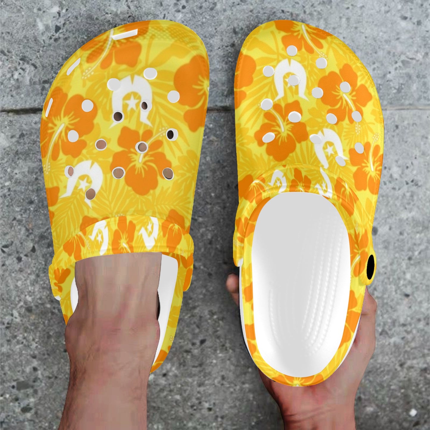 Hibiscus flowers with Dhari (Gold) on Adults Clogs