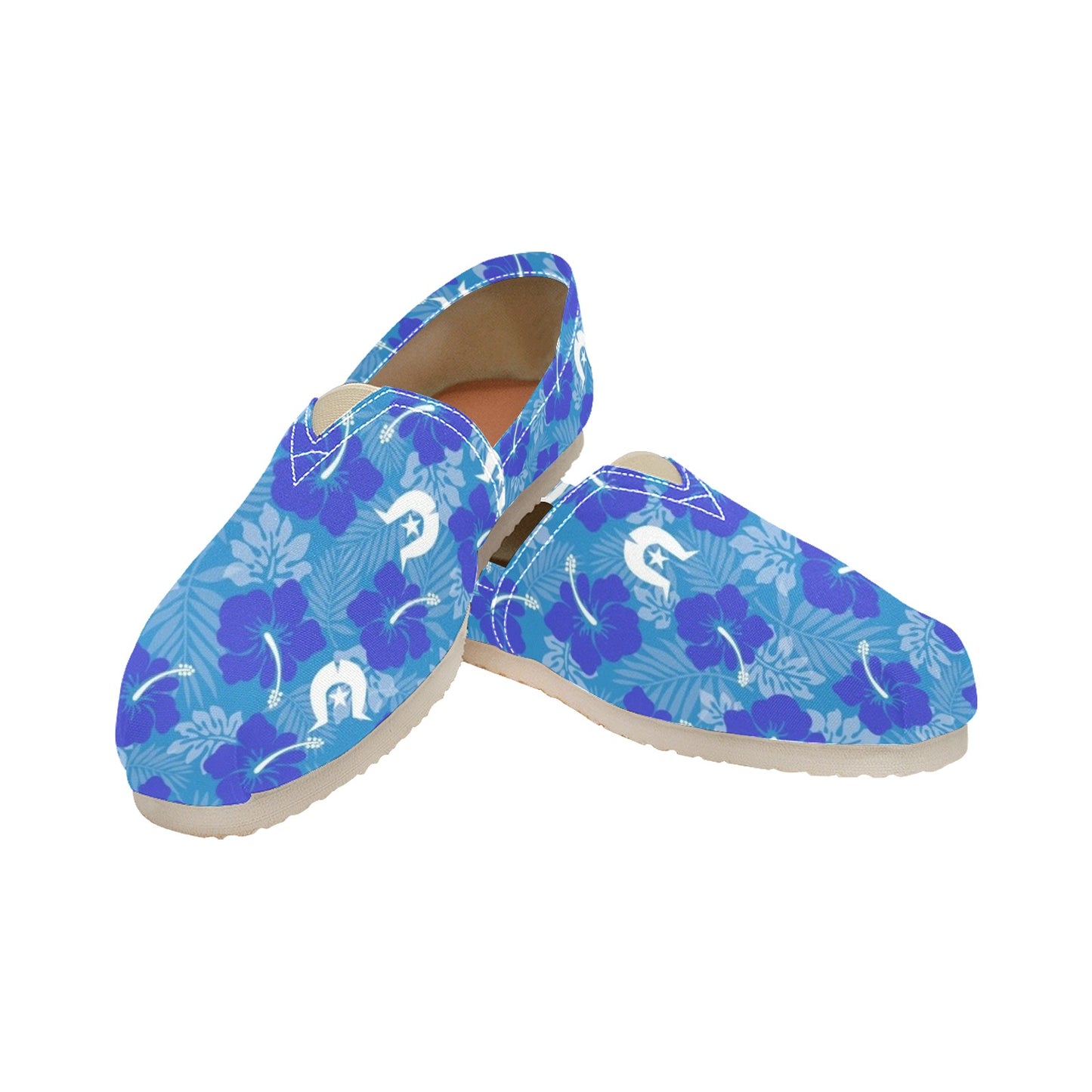 Hibiscus flowers with Dhari (Royal blue) on Men's Classic Canvas Slip-On Shoes